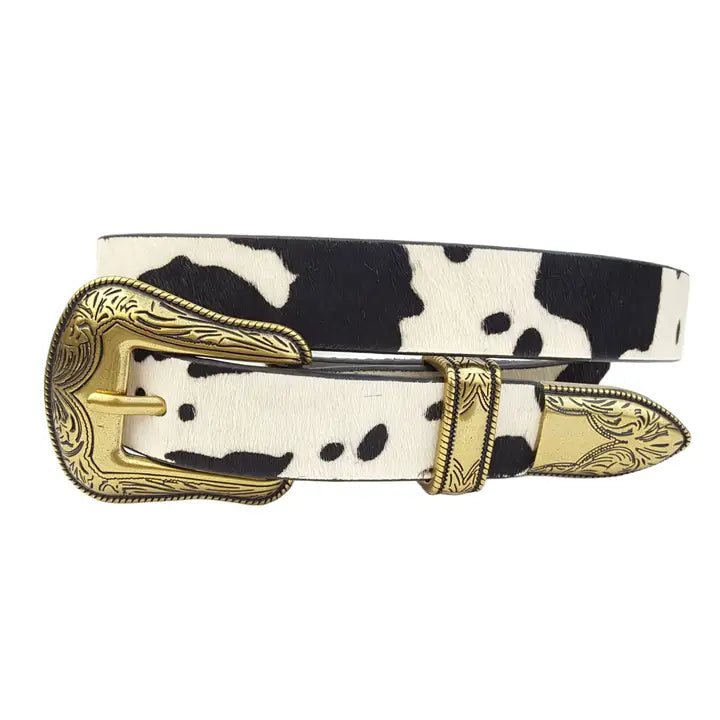 Genuine Cow Hair Leather Belt With Western Buckle