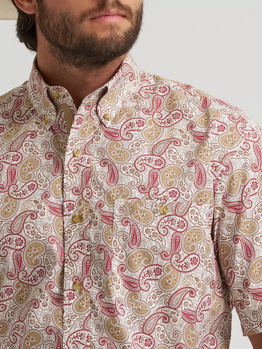 Wrangler® George Strait™ Mustard Paisley Short Sleeve One Pocket Button Down Shirt