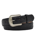 3D Men's Black Ostrich Print Overlay Western Belt