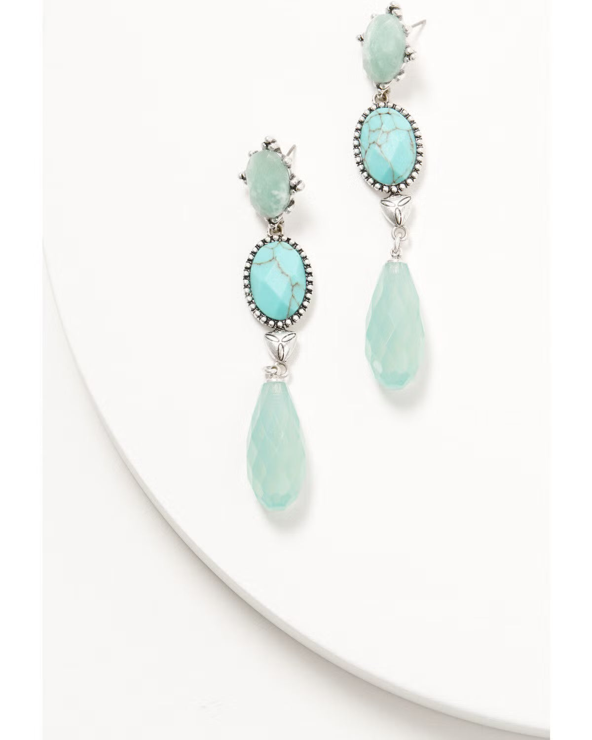 Lainey Wilson Women's Blue Moonshine Stacked Stone Concho Statement Earrings