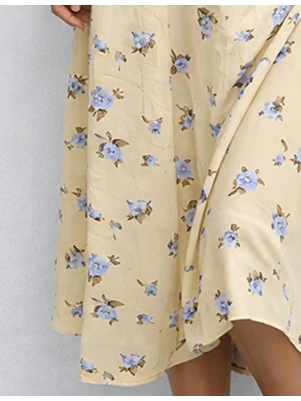 Ladies Floral Print Square Neck Puff Sleeves Boho Midi Dress