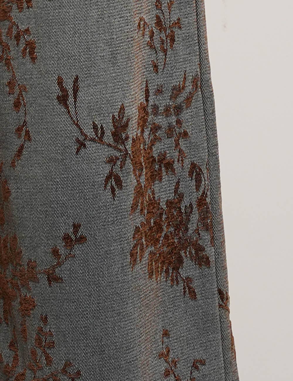 Ladies Vintage Floral Jacquard Wide Leg Denim Pants