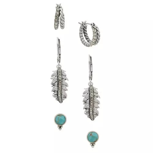 Lainey Wilson Pave Feather Trio Turquoise Colored Earrings