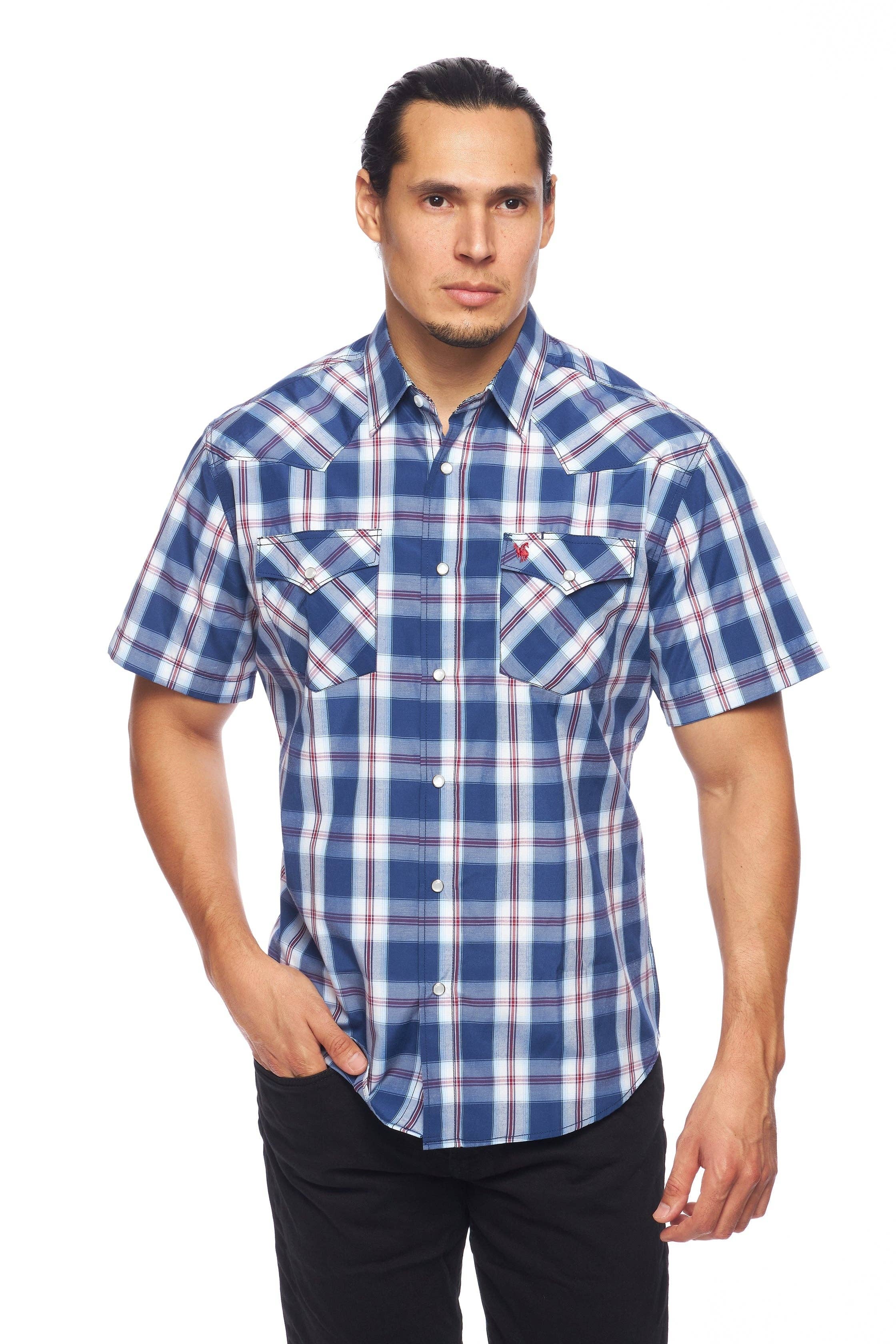 Men's Western Short Sleeve Pearl Snaps Plaid Shirt
