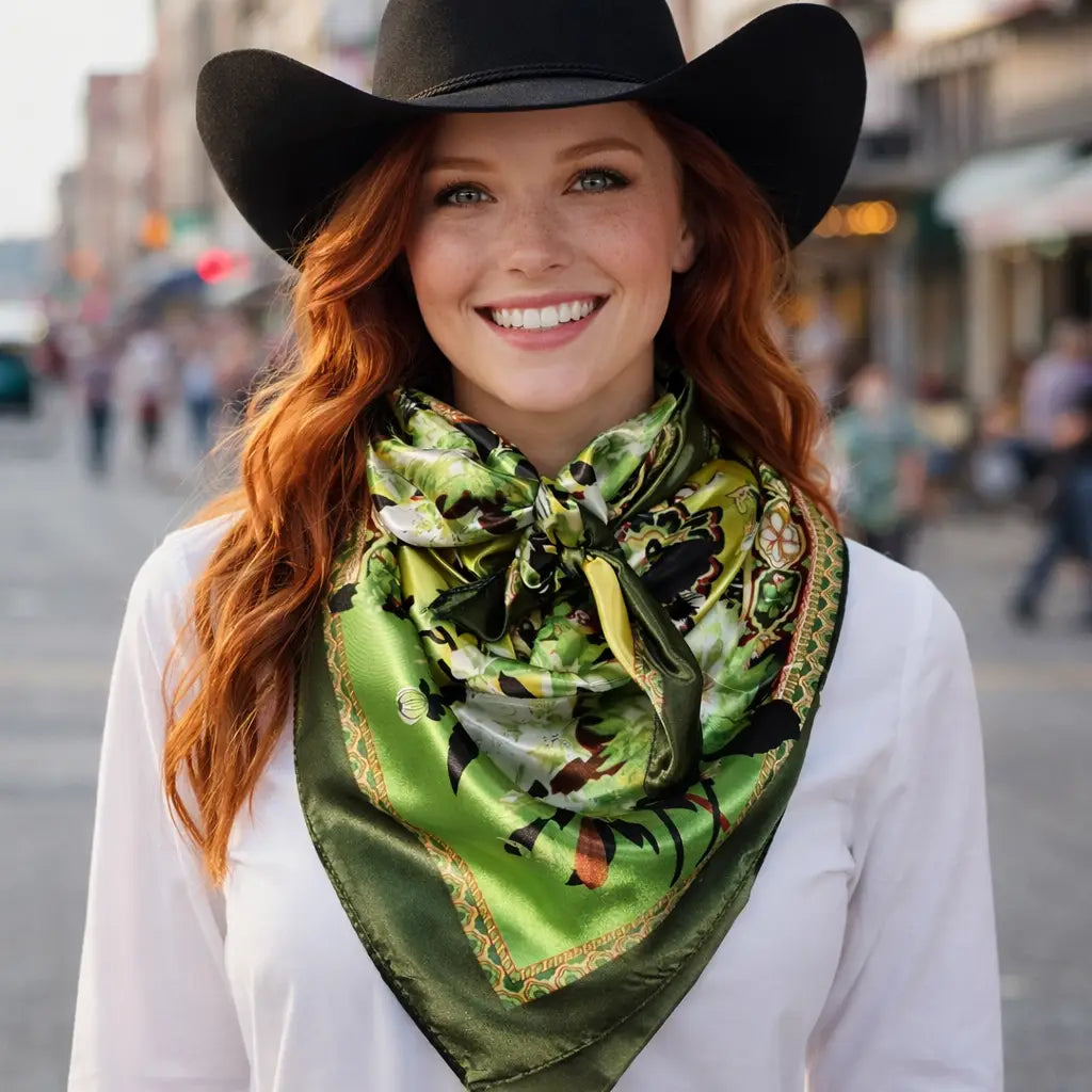 35X35" Green Floral Paisley Wild Rag/Scarf