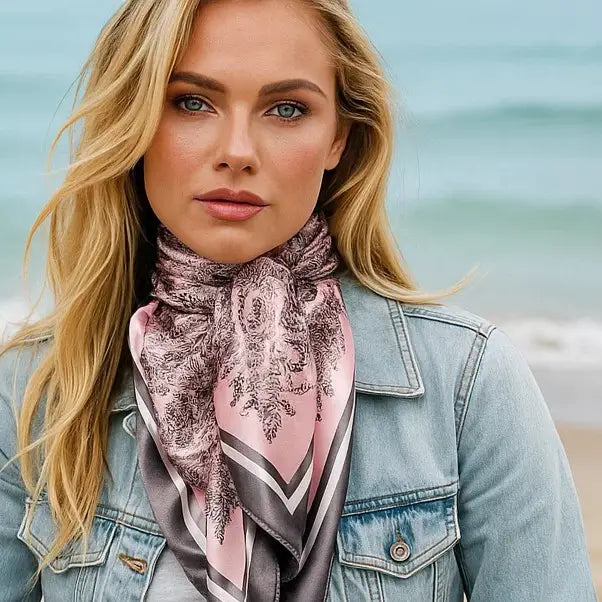 35X35" Pink & Grey Paisley Wild Rag/Scarf