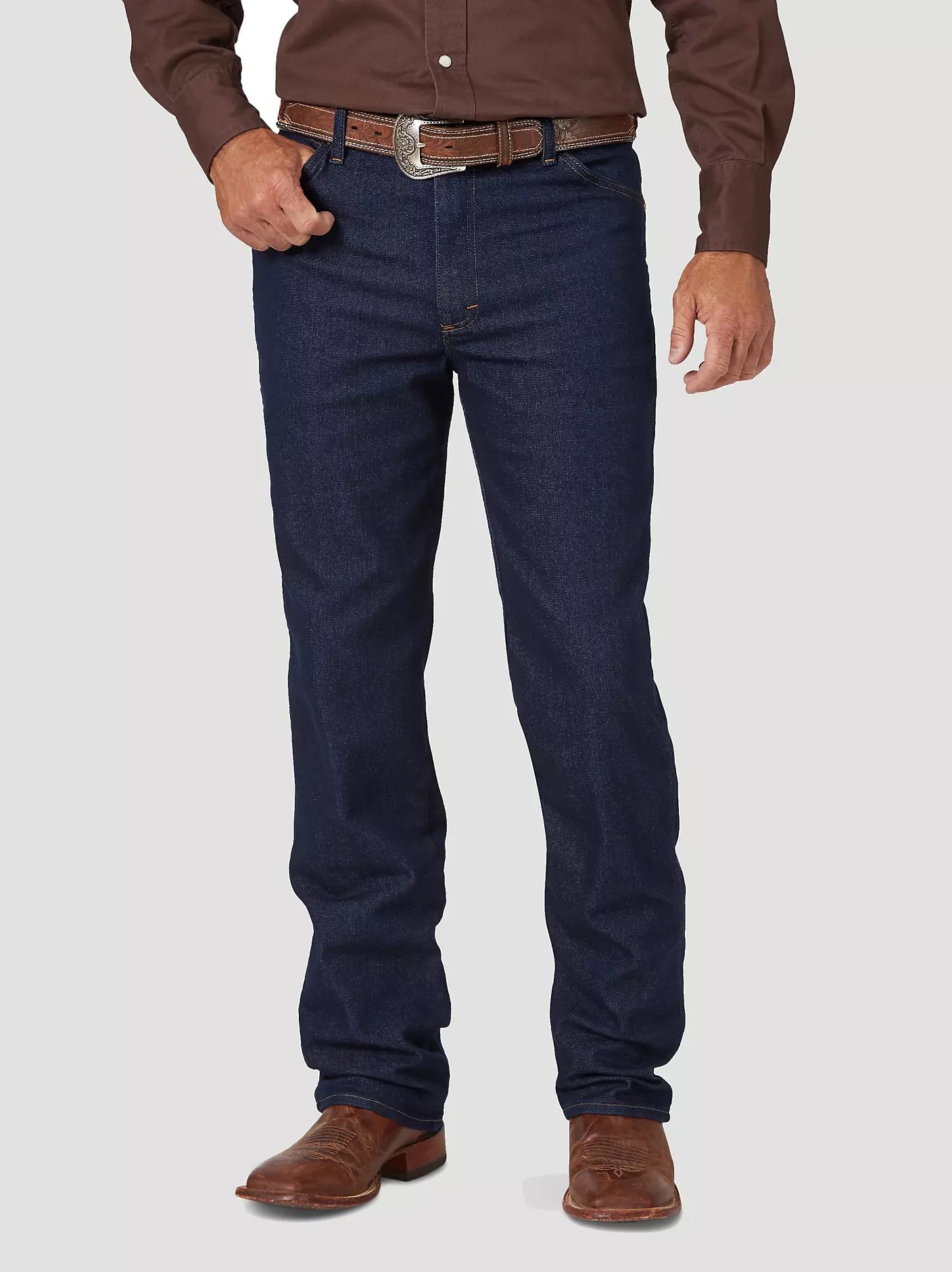 Wrangler® Cowboy Cut® Slim Fit Active Flex Jeans in Prewashed Indigo
