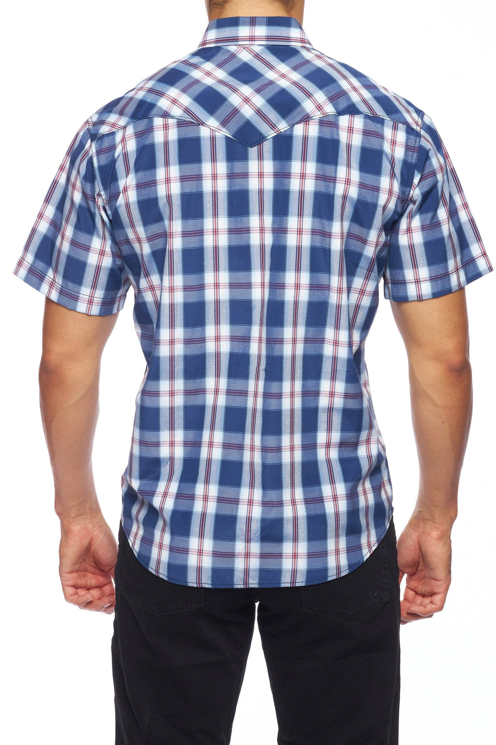 Men's Western Short Sleeve Pearl Snaps Plaid Shirt