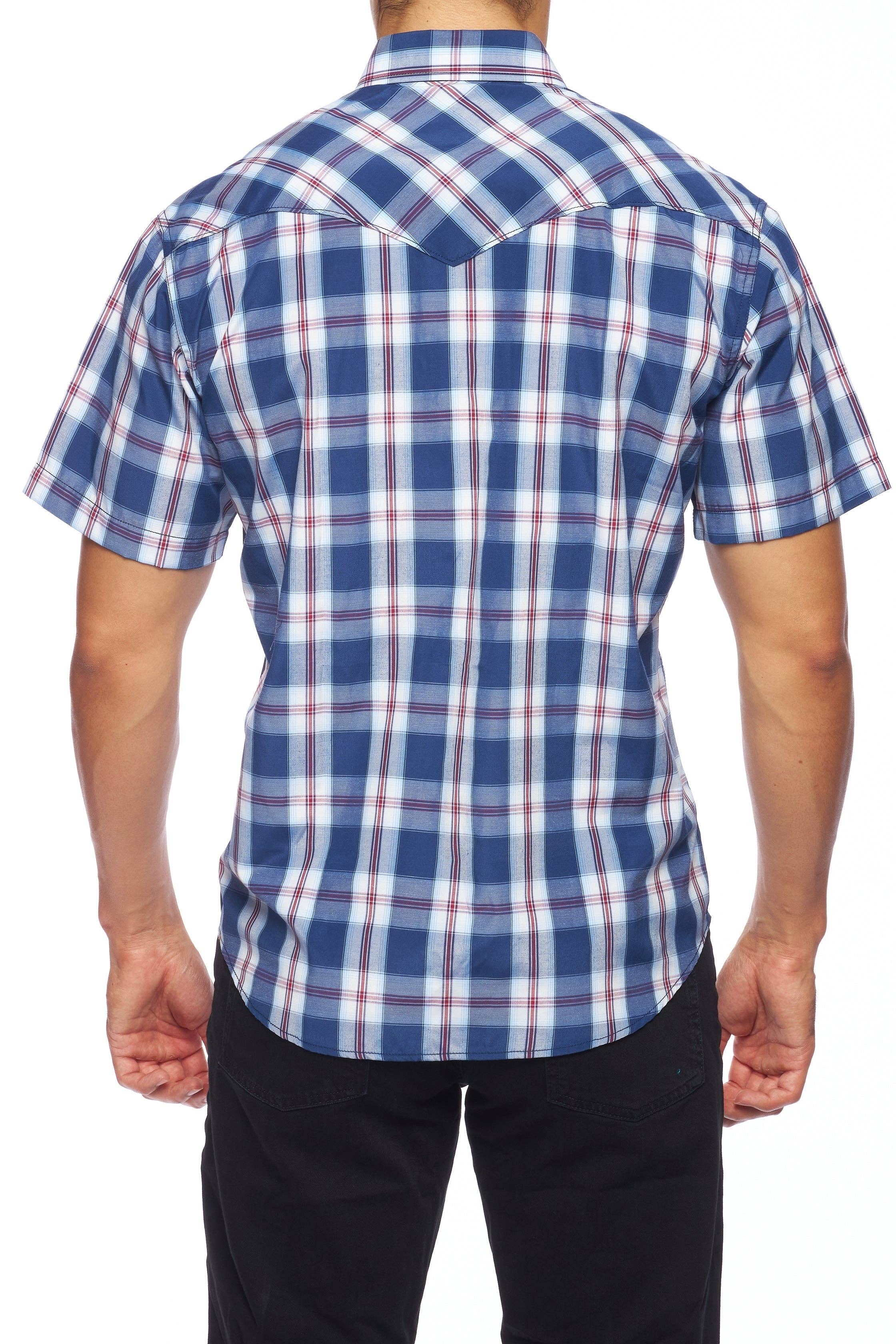 Men's Western Short Sleeve Pearl Snaps Plaid Shirt
