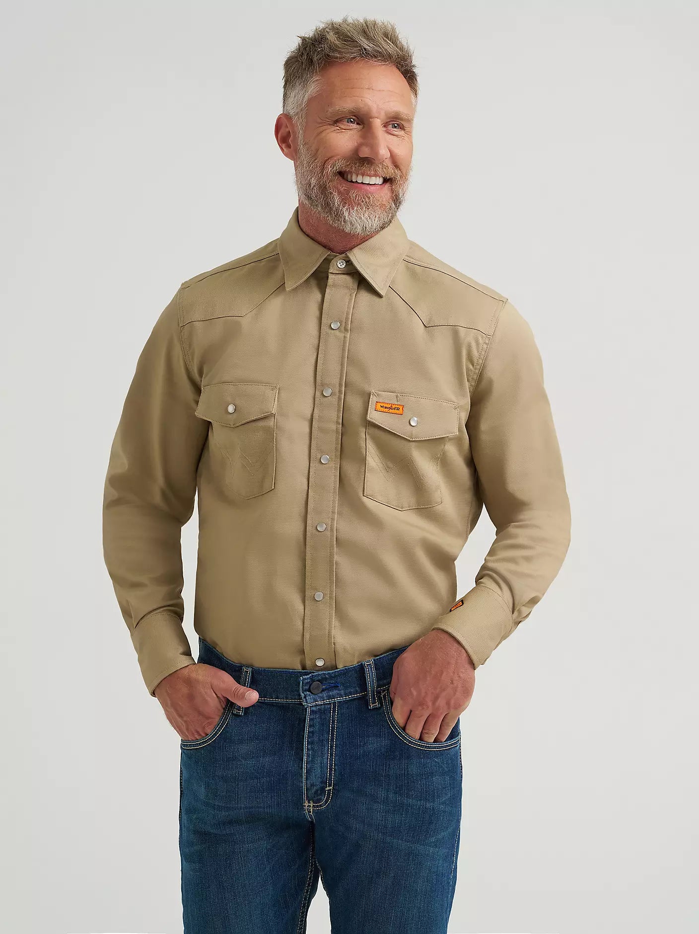 Wrangler® FR Flame-Resistant Long Sleeve Western Snap Solid Twill Work Shirt