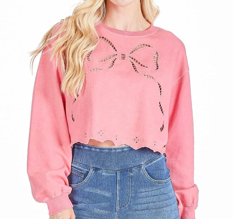 Simply Southern Coral Bow Sweatshirt