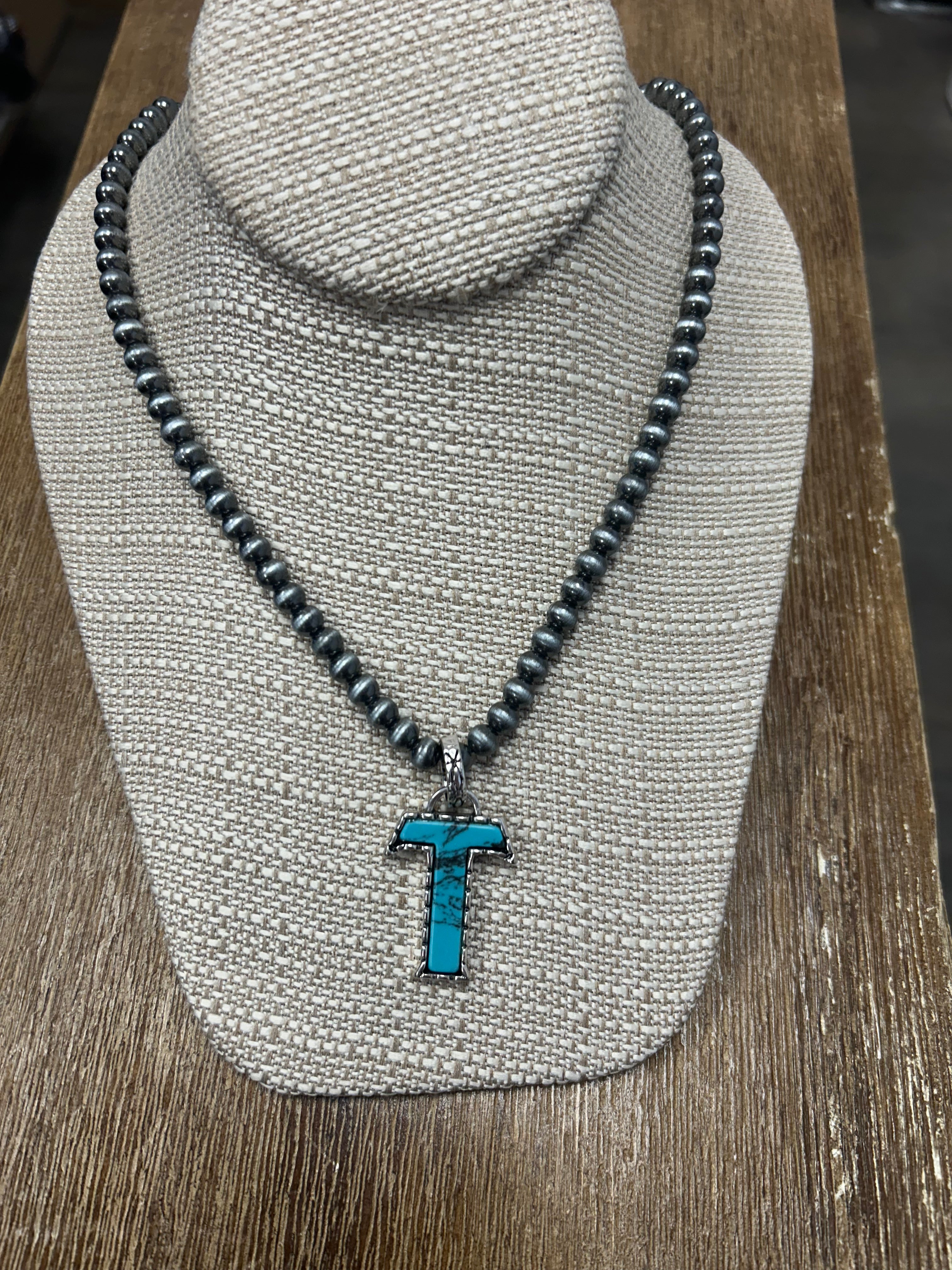 Western Pearl Bead Initial Necklace