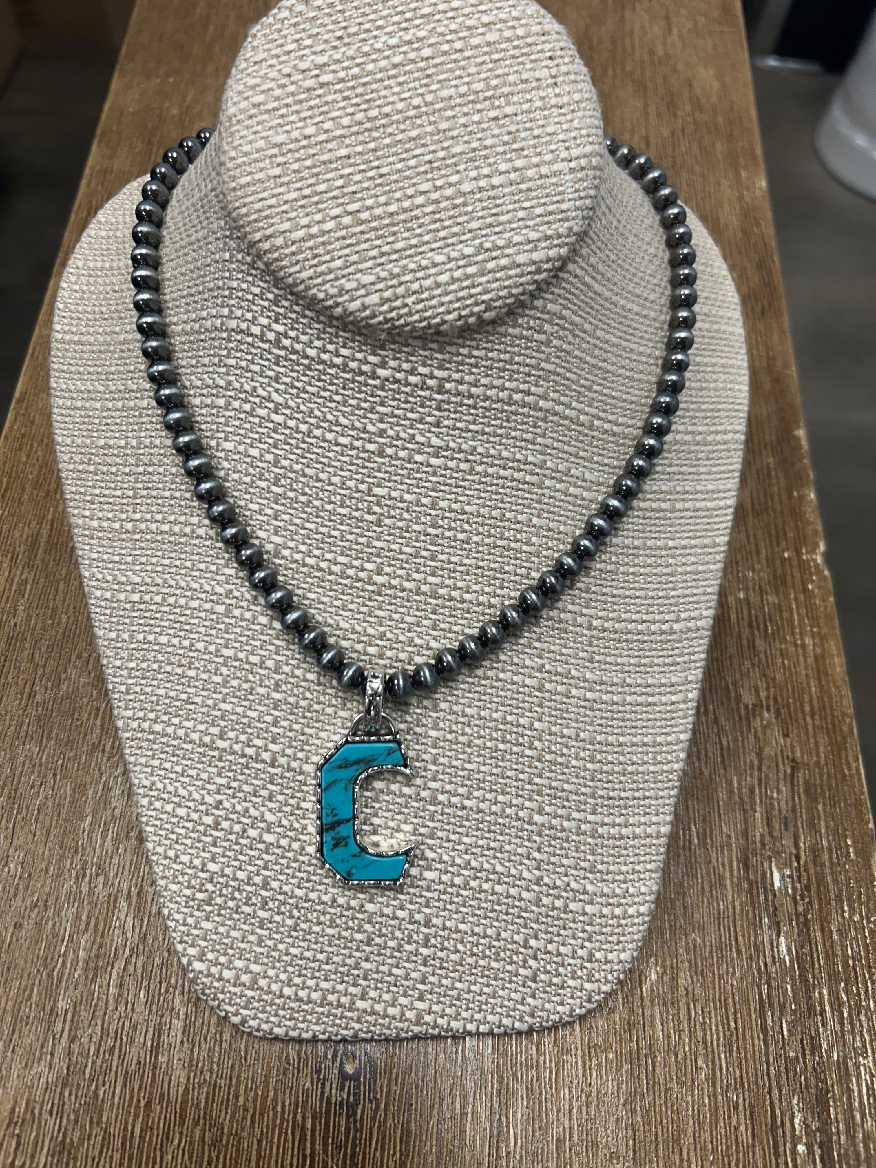 Western Pearl Bead Initial Necklace