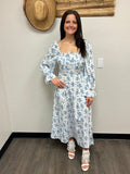 Blue Floral Long Sleeve Dress