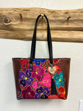 Mexican Artesanal Floral Leather Tote Bag