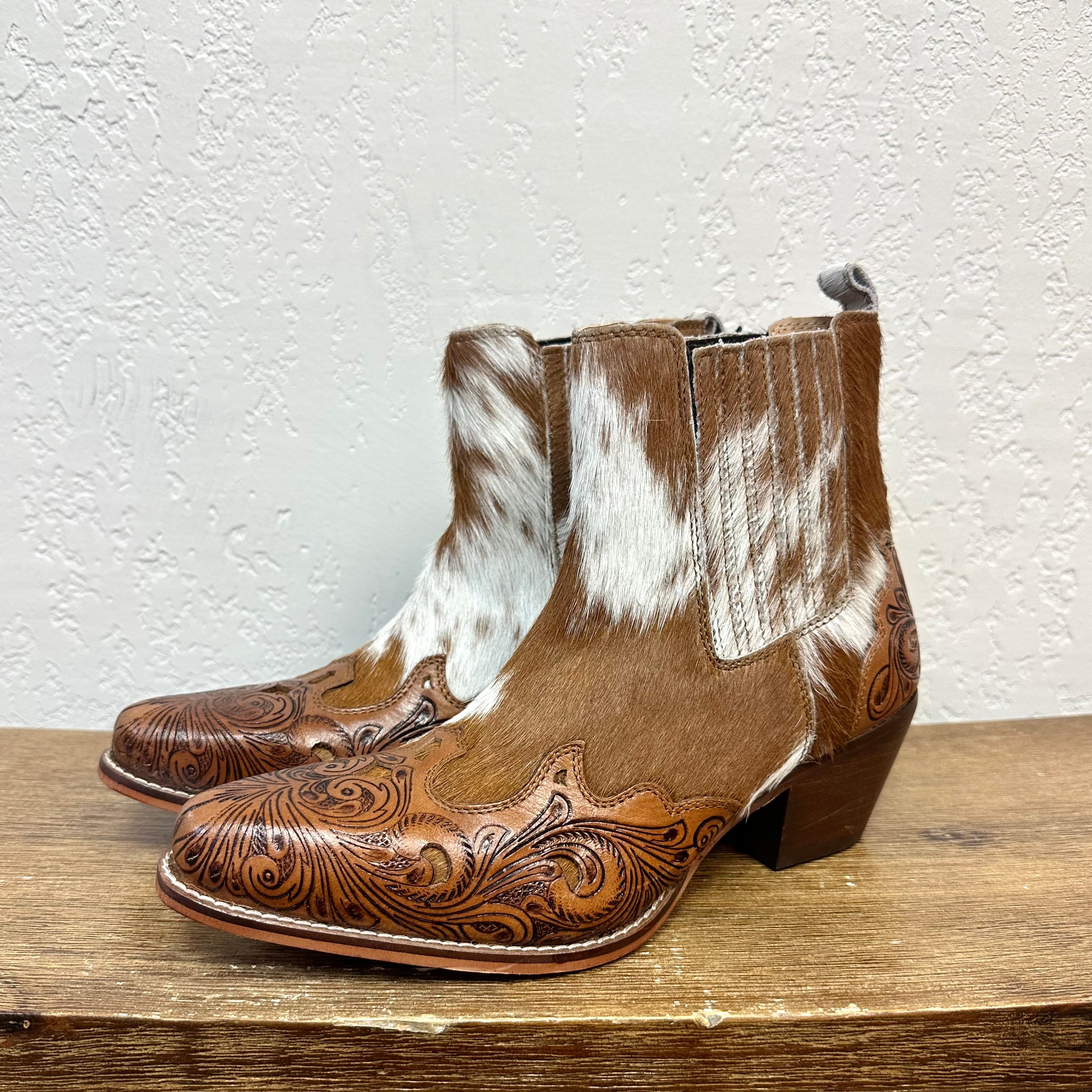 Myra Twin Forks Cowhide Booties