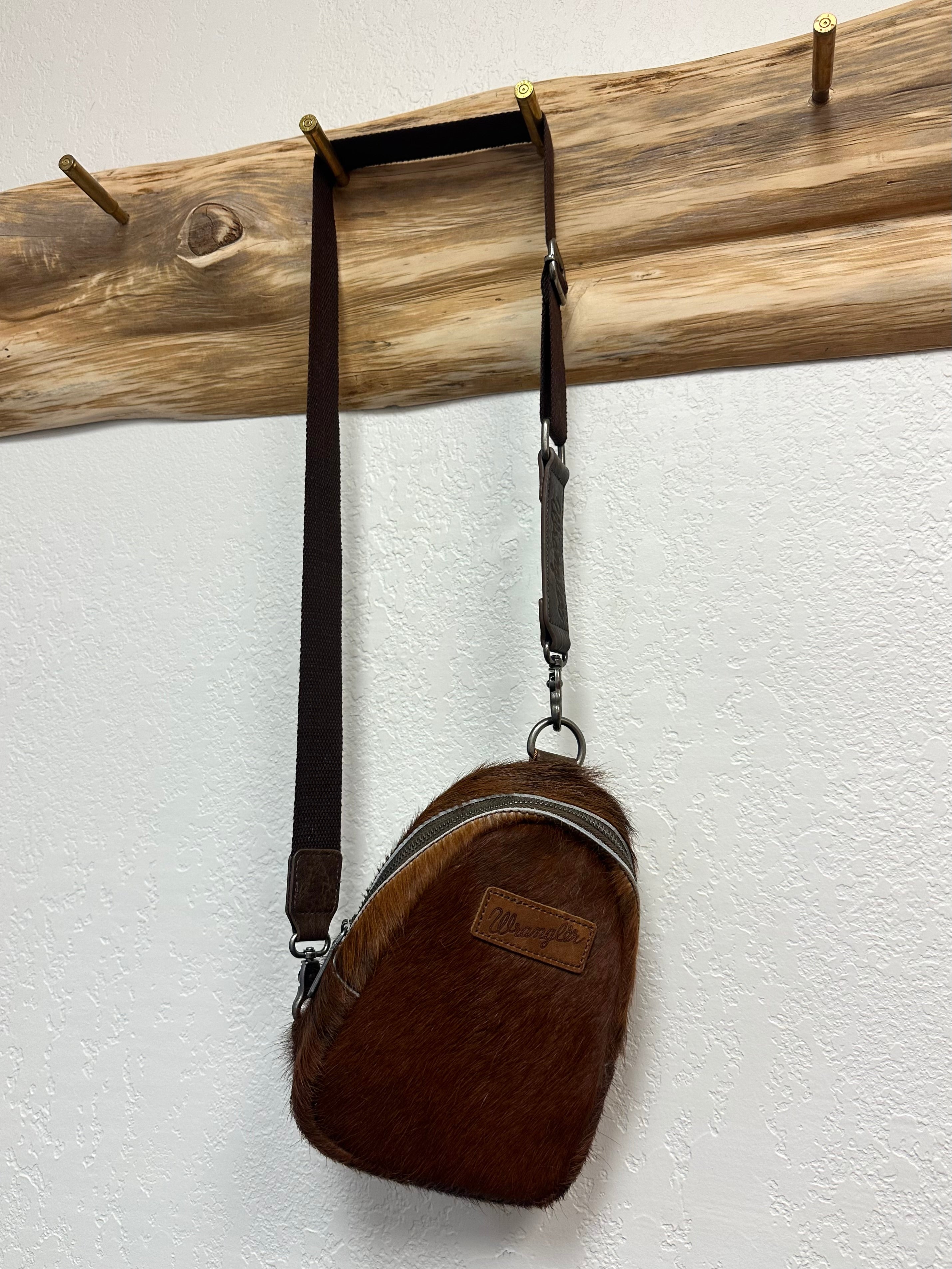 Wrangler Brown Cowhide Sling Bag