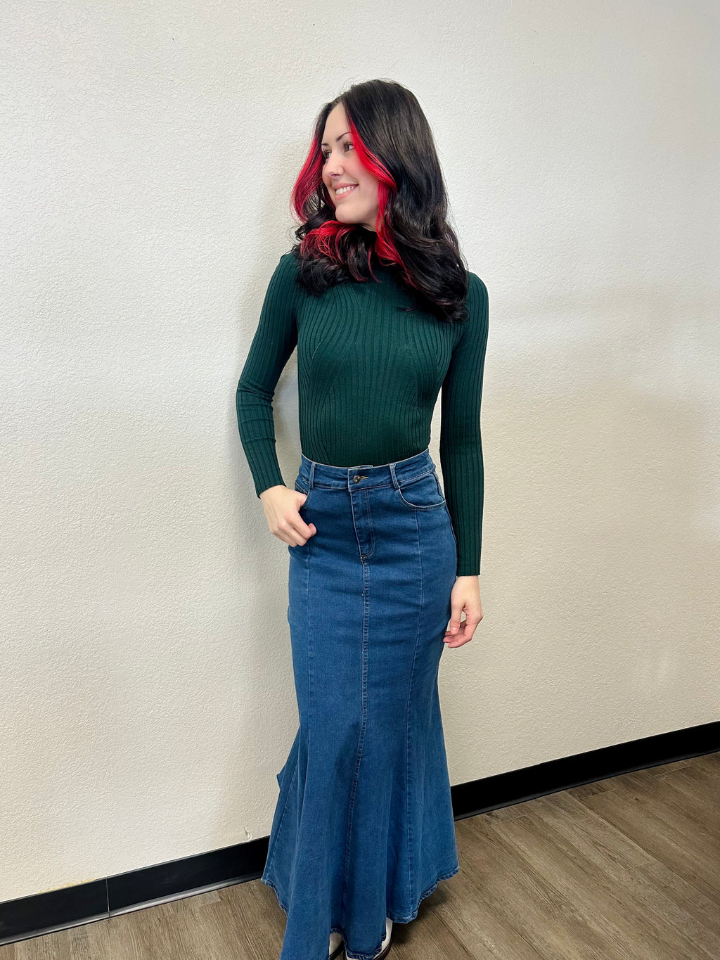 Lucky & Blessed Denim Mermaid Maxi Skirt