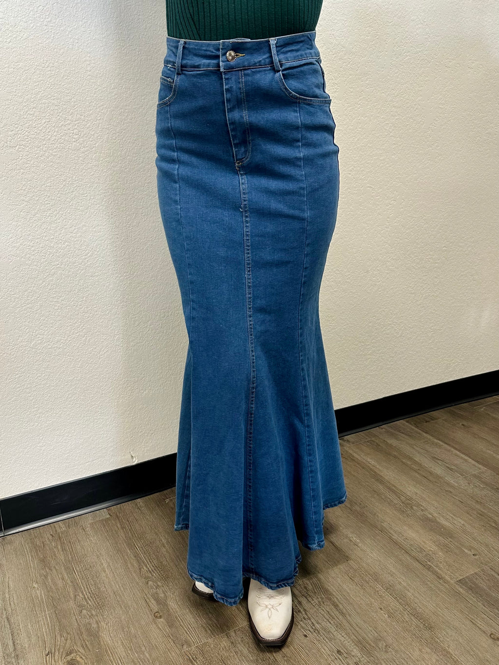 Lucky & Blessed Denim Mermaid Maxi Skirt