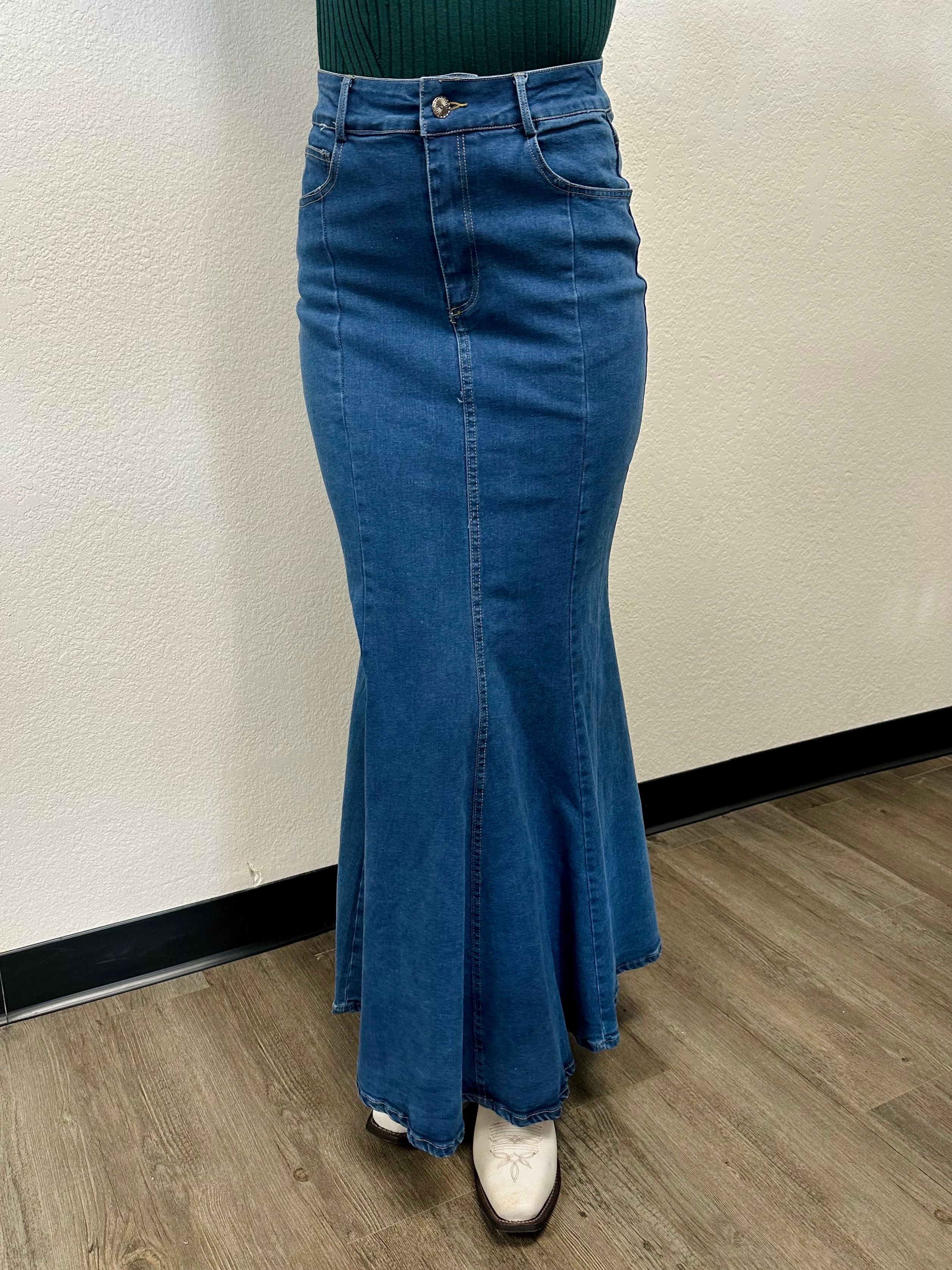 Lucky & Blessed Denim Mermaid Maxi Skirt