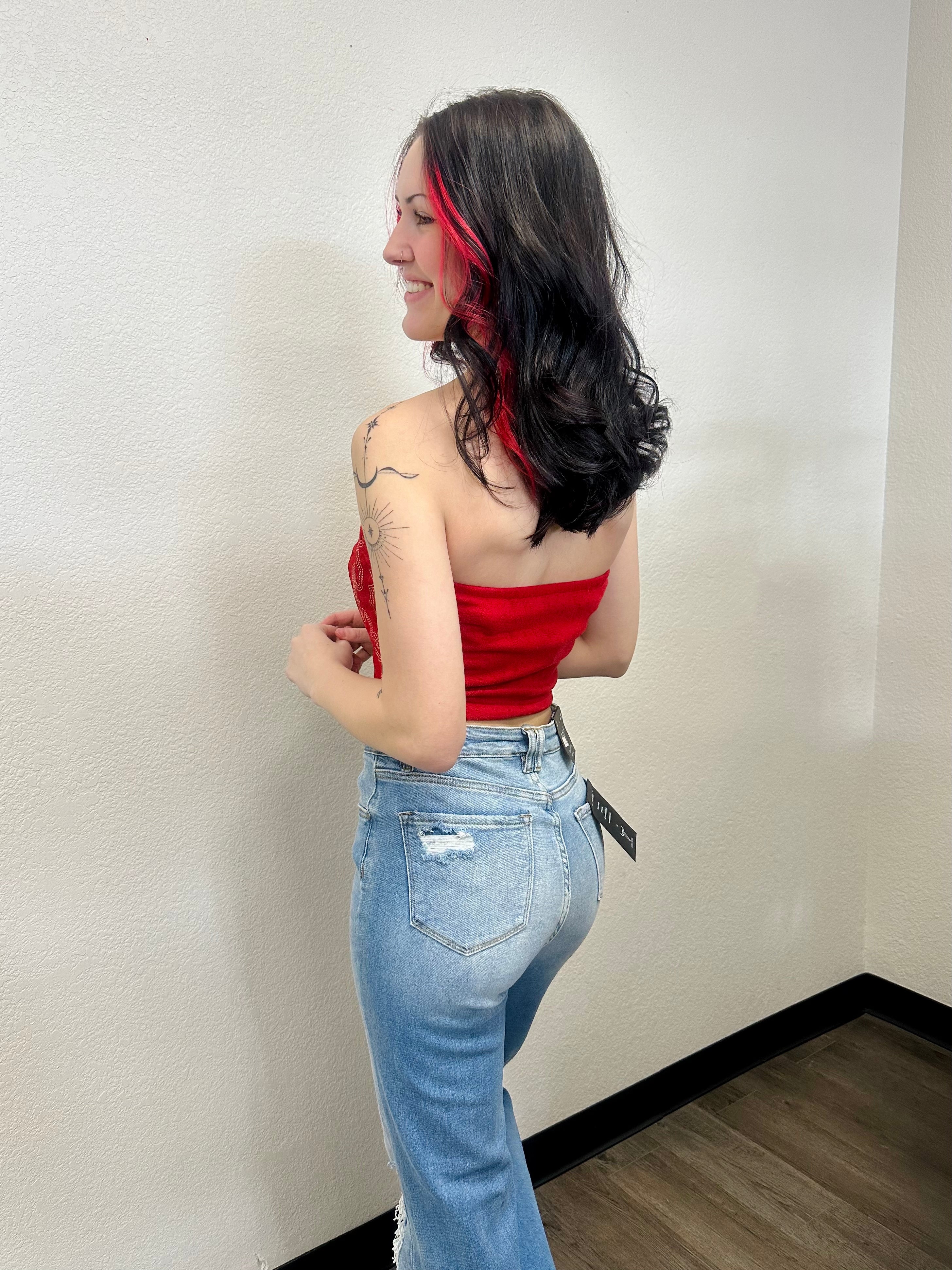 Lucky & Blessed Light Wash High Rise Distressed Bootcut Jeans
