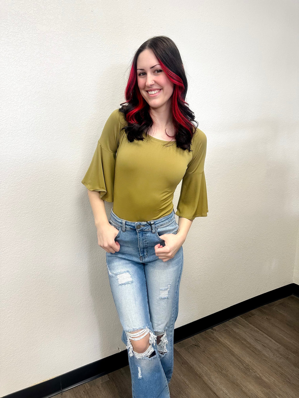 Lucky & Blessed Olive Green Bodysuit