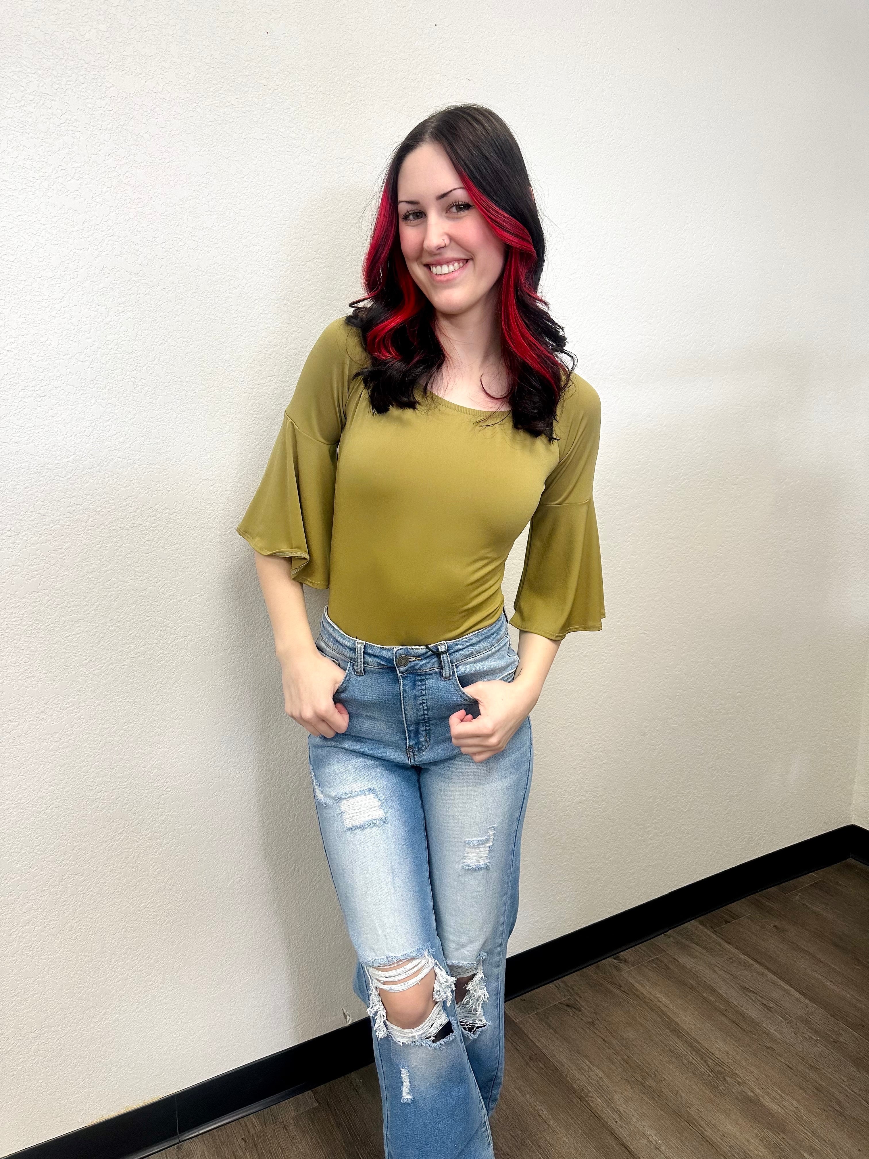 Lucky & Blessed Olive Green Bodysuit