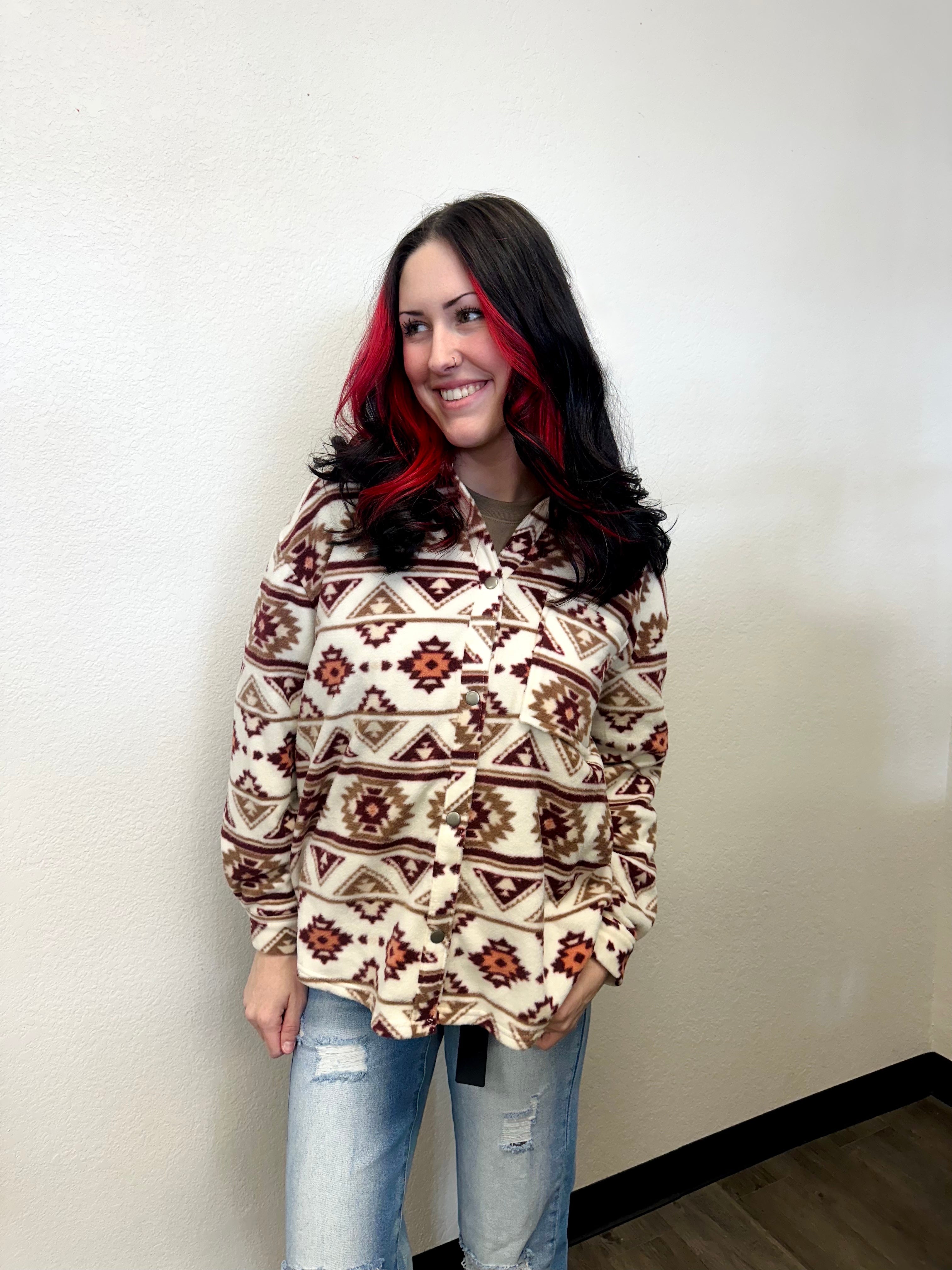 Active USA White Aztec Fleece Shacket