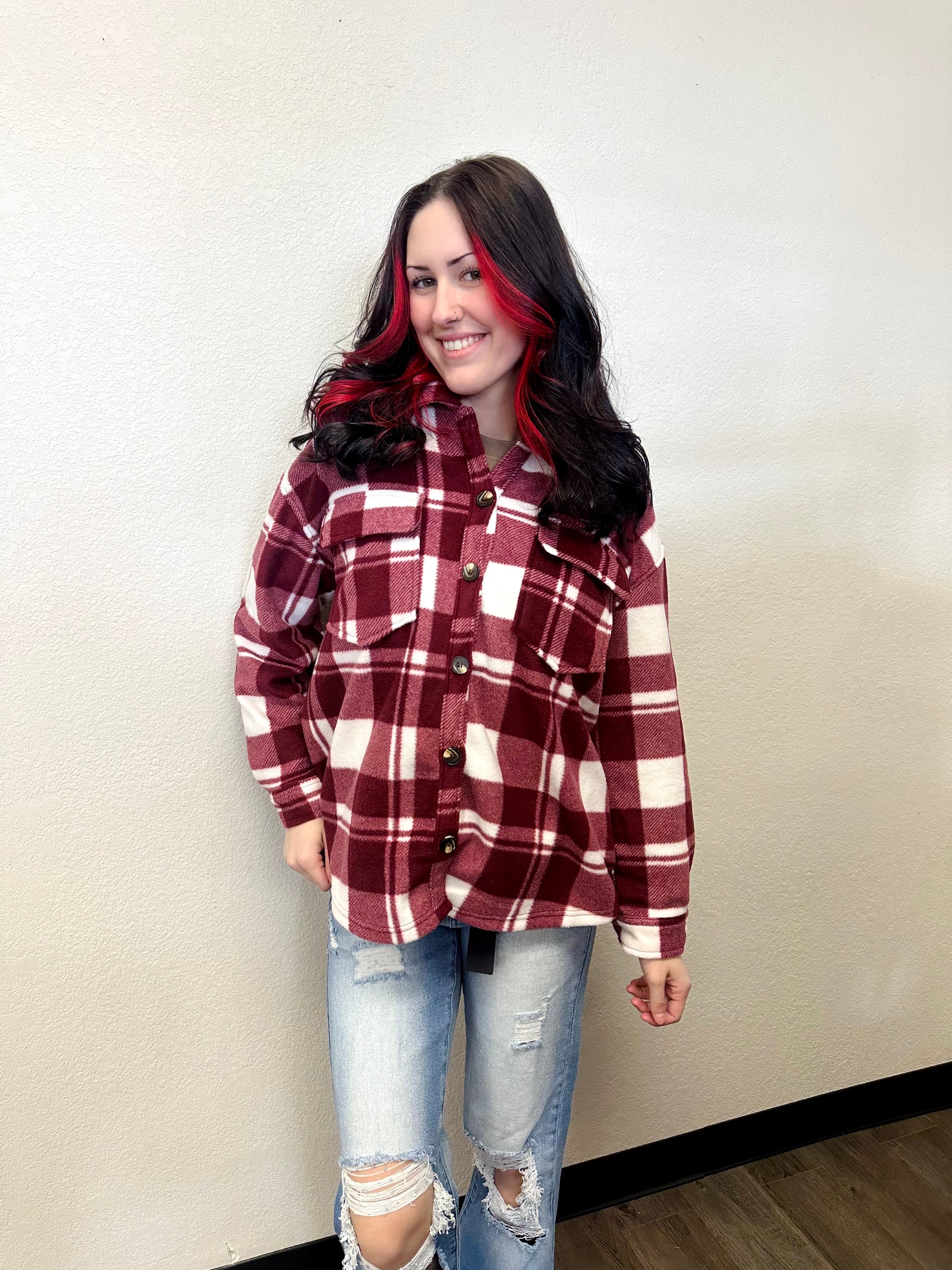 Active USA Red Plaid Flannel Shacket