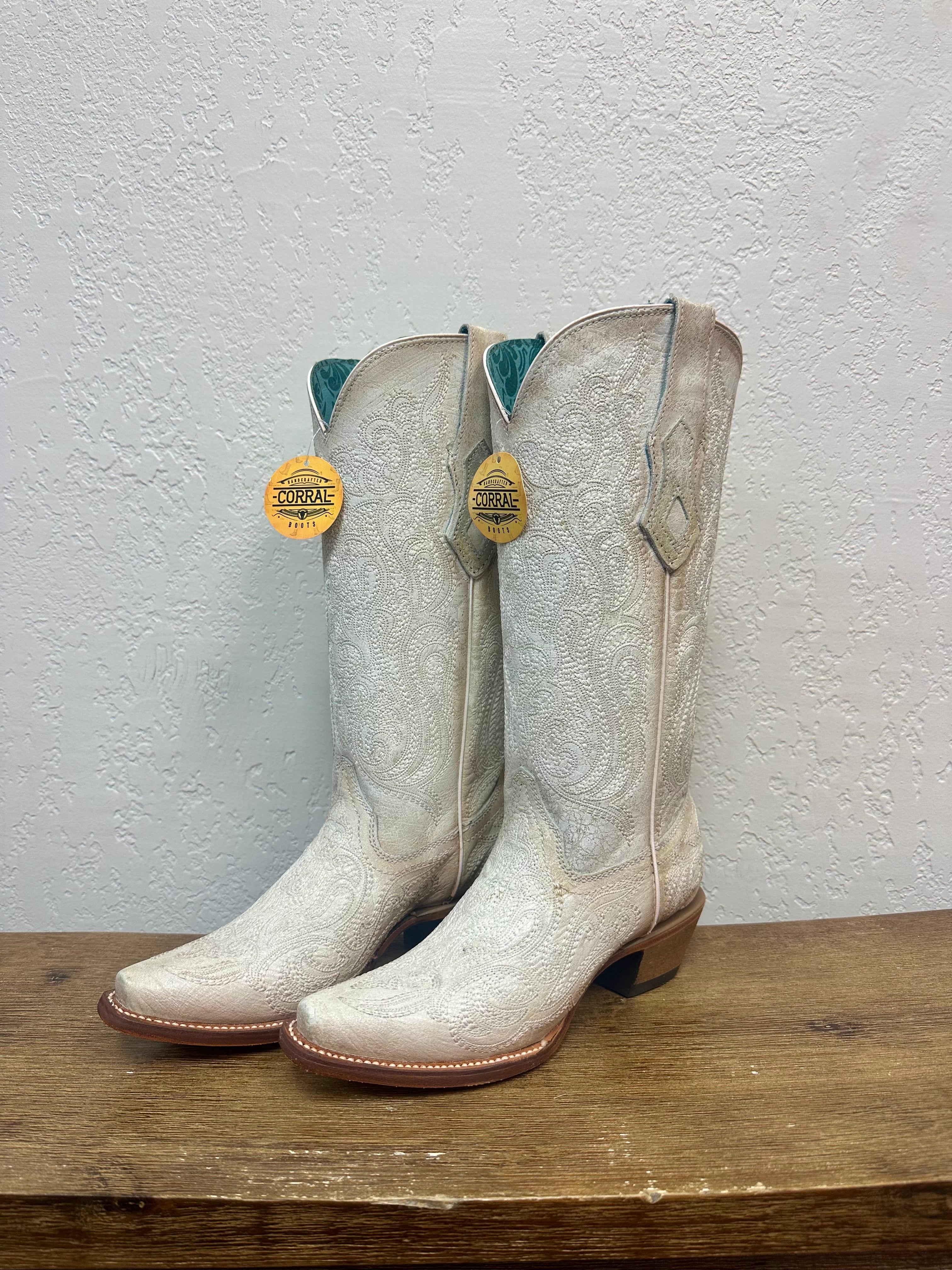 Corral Crackled White Luminescent Boots