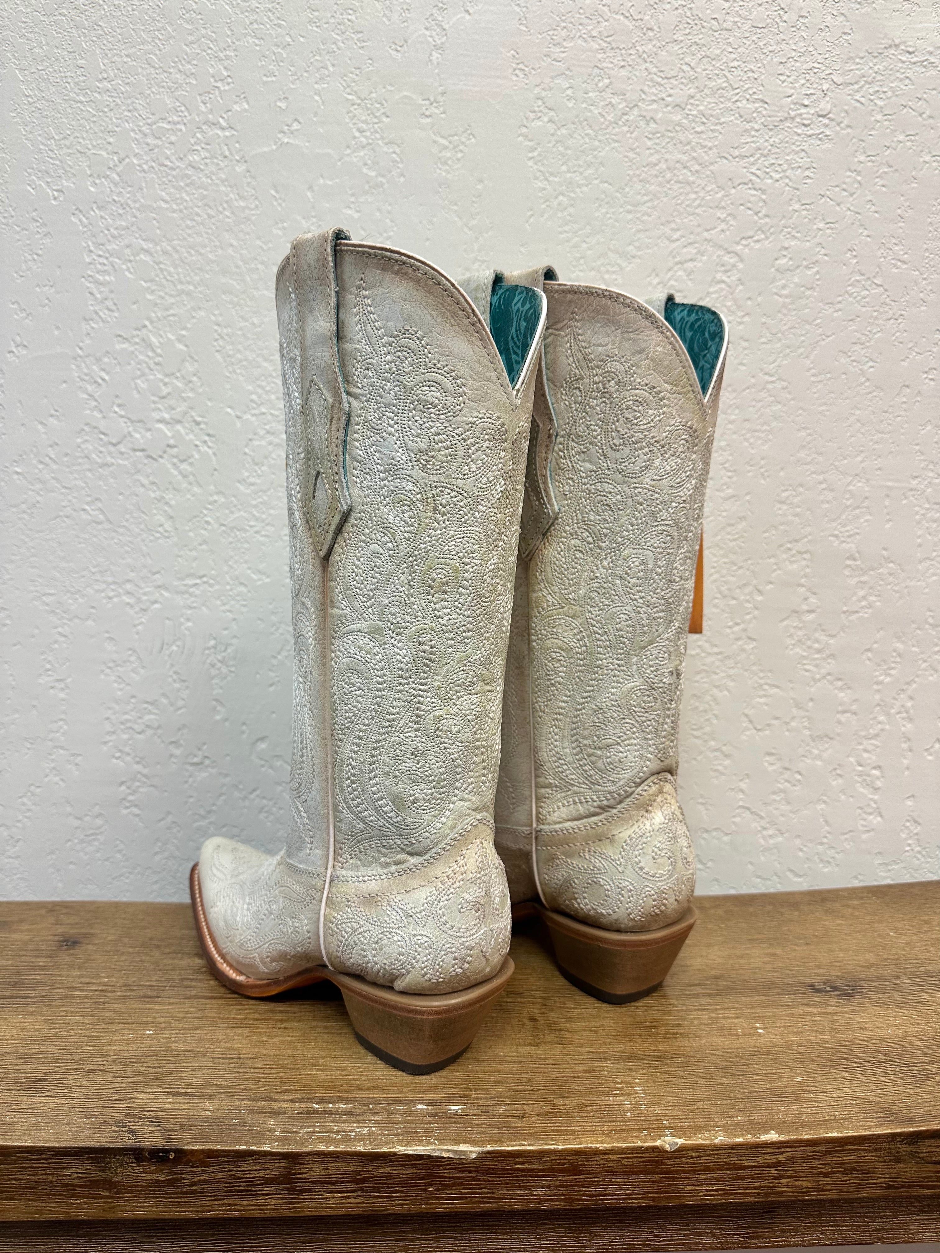 Corral Crackled White Luminescent Boots