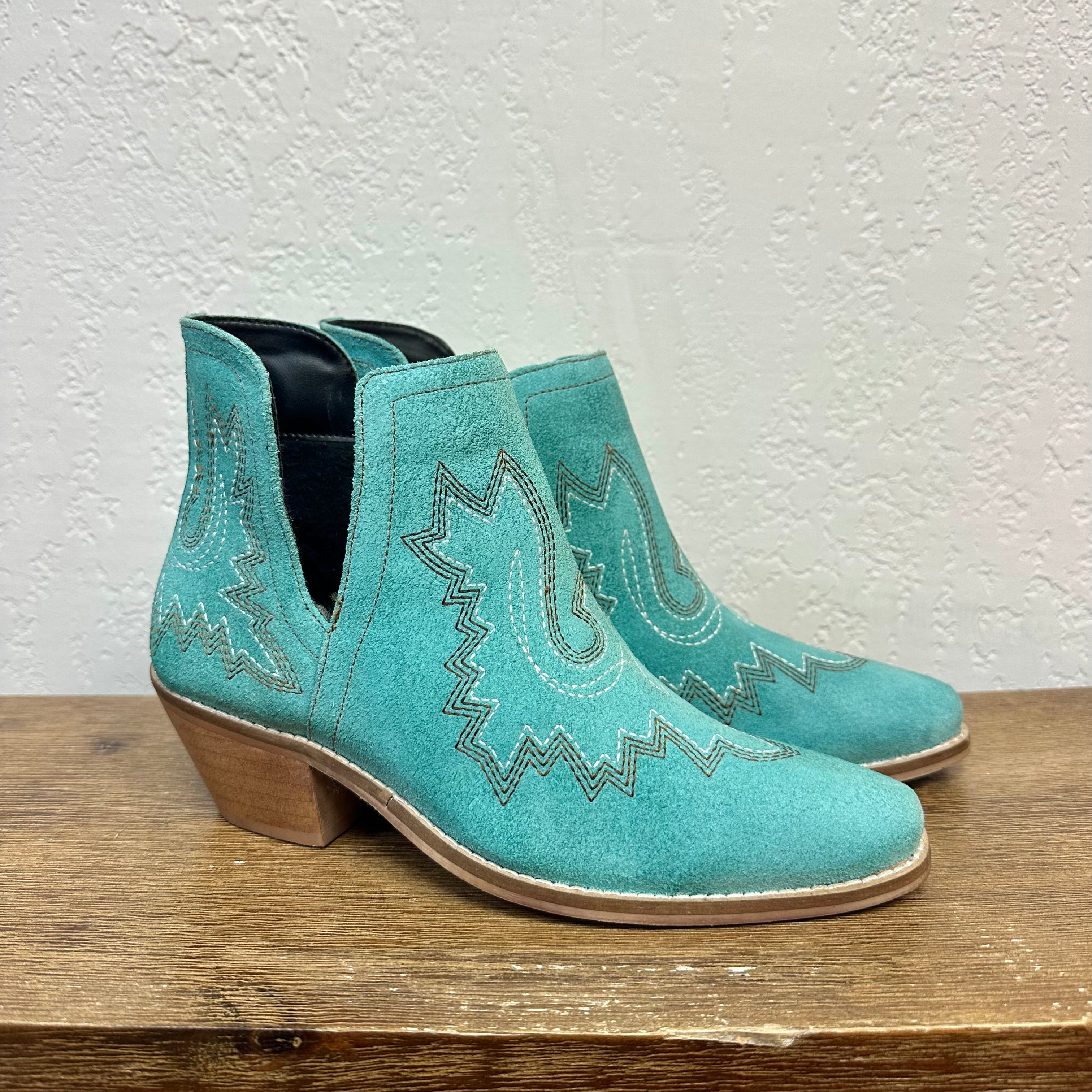 Turquoise Suede Booties