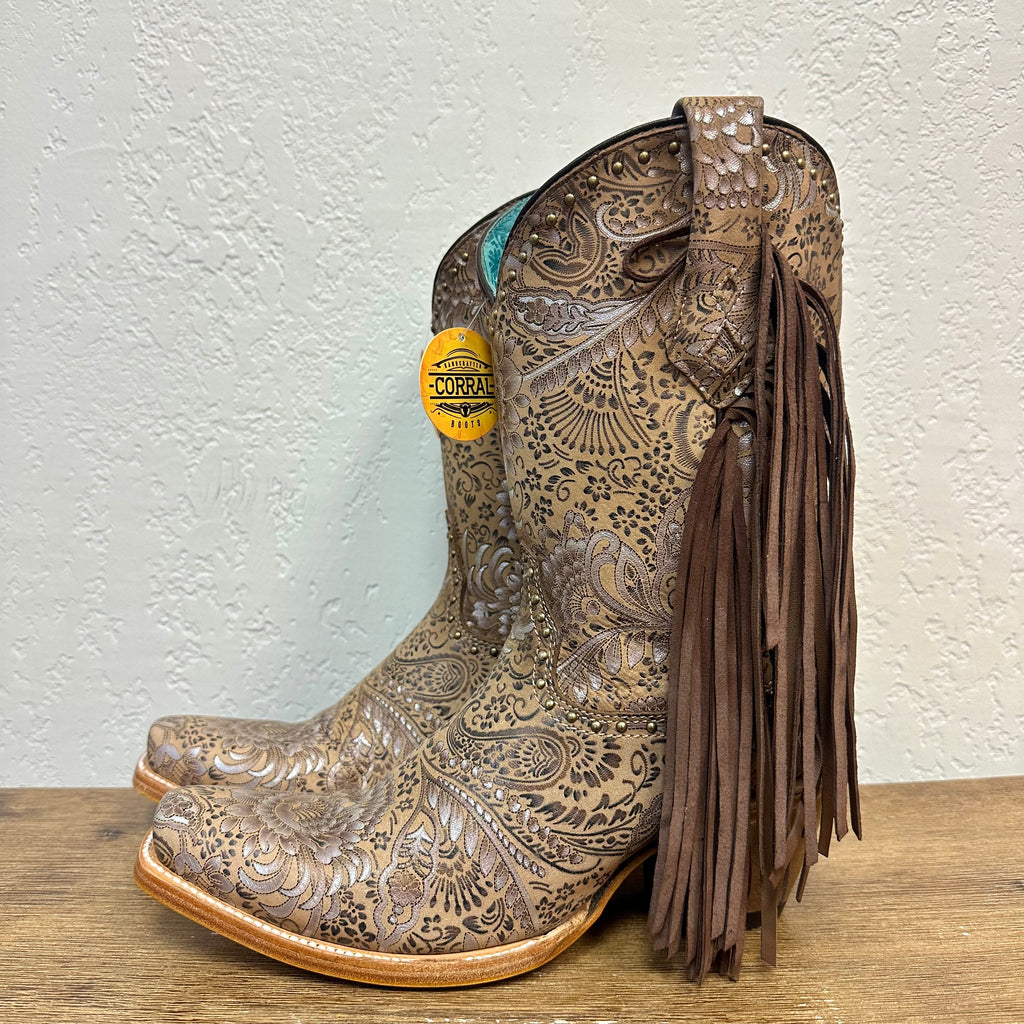 Corral Sand Stamped Floral Boots