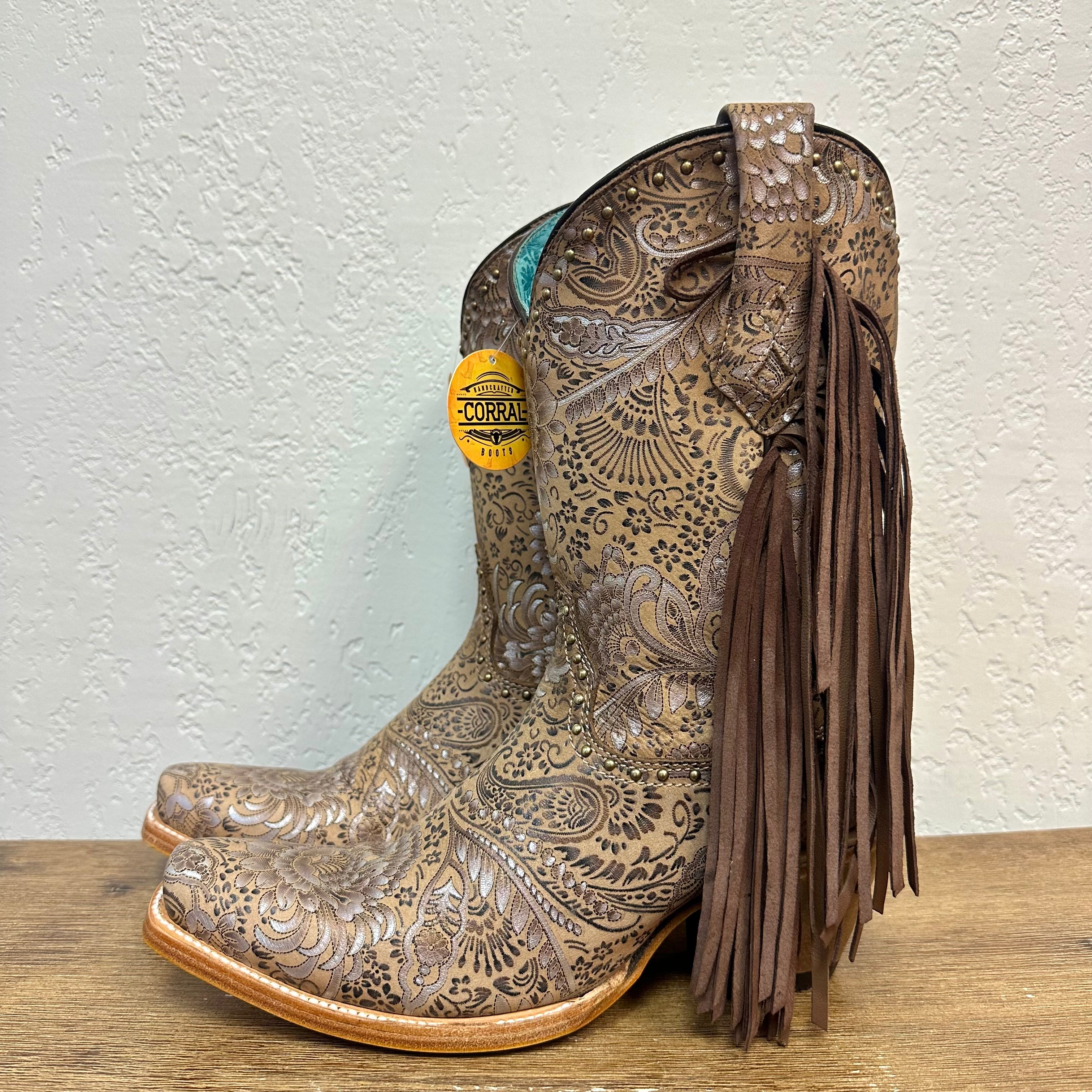Corral Sand Stamped Floral Boots
