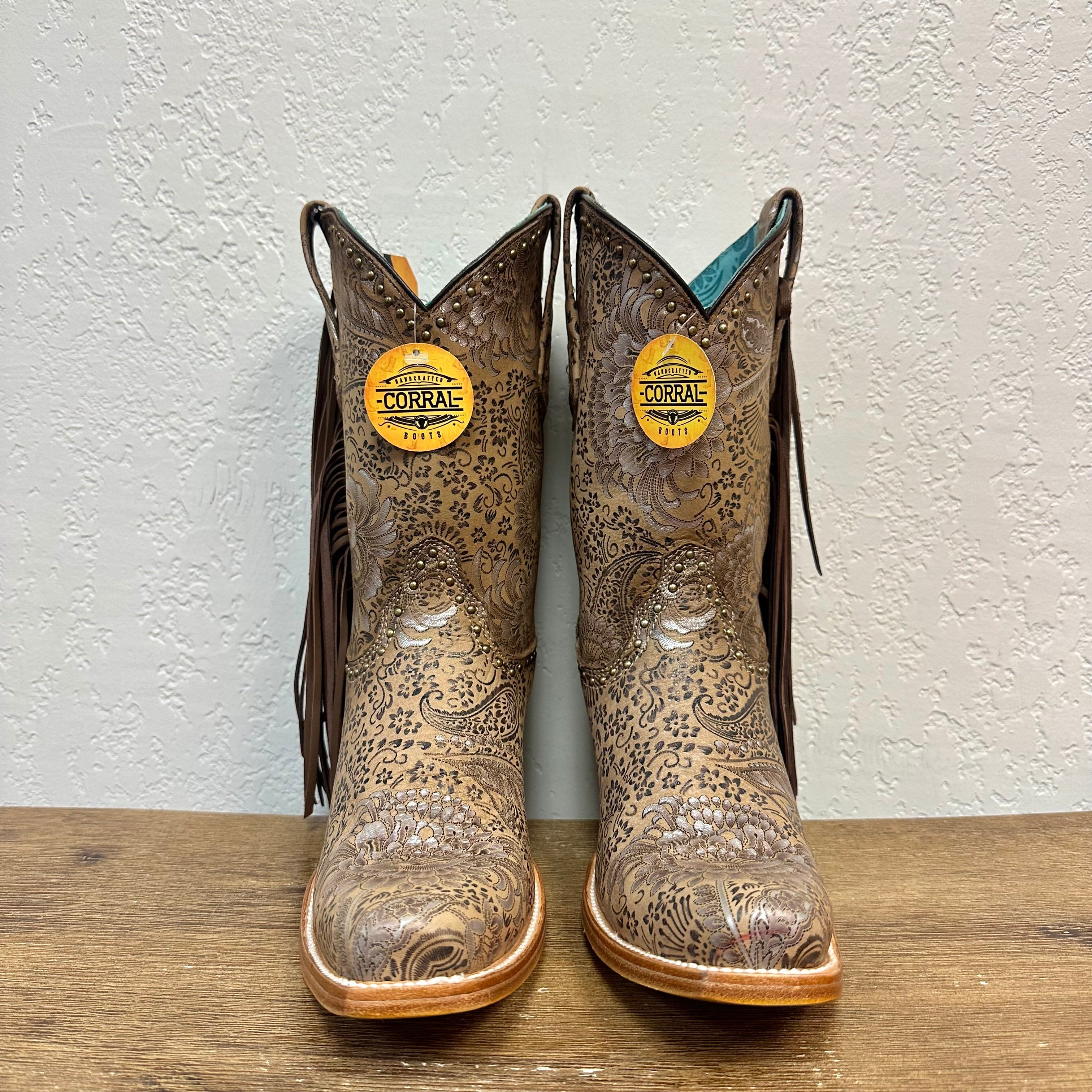 Corral Sand Stamped Floral Boots
