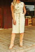 Lucky & Blessed Cream Denim Midi Dress