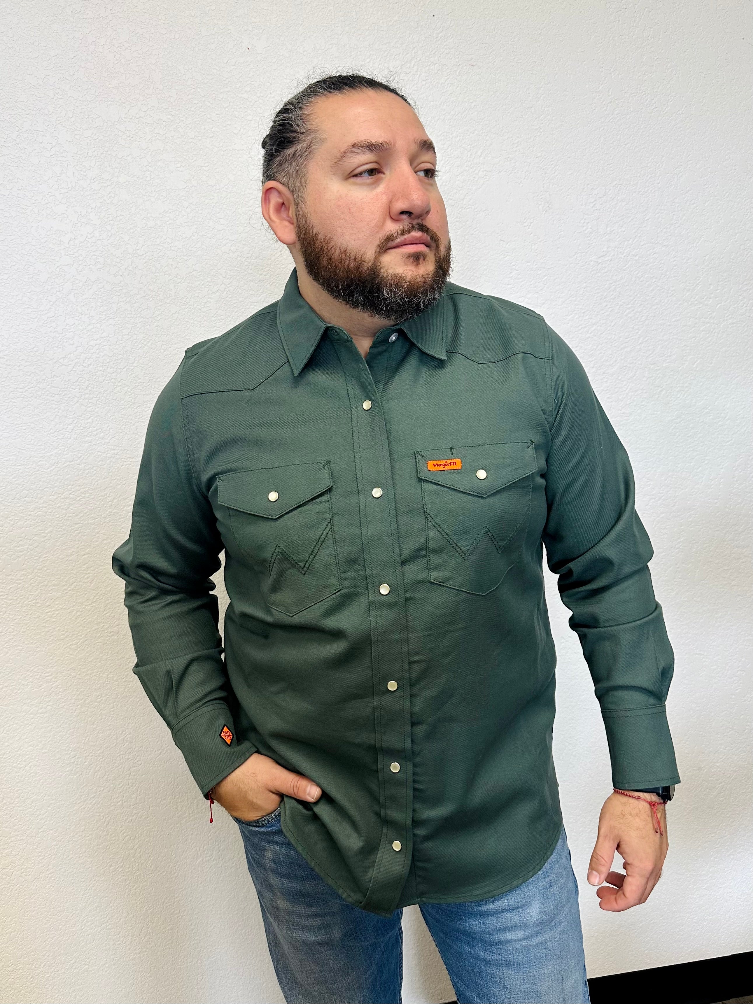 Wrangler Green Flame-Resistant Work Shirt