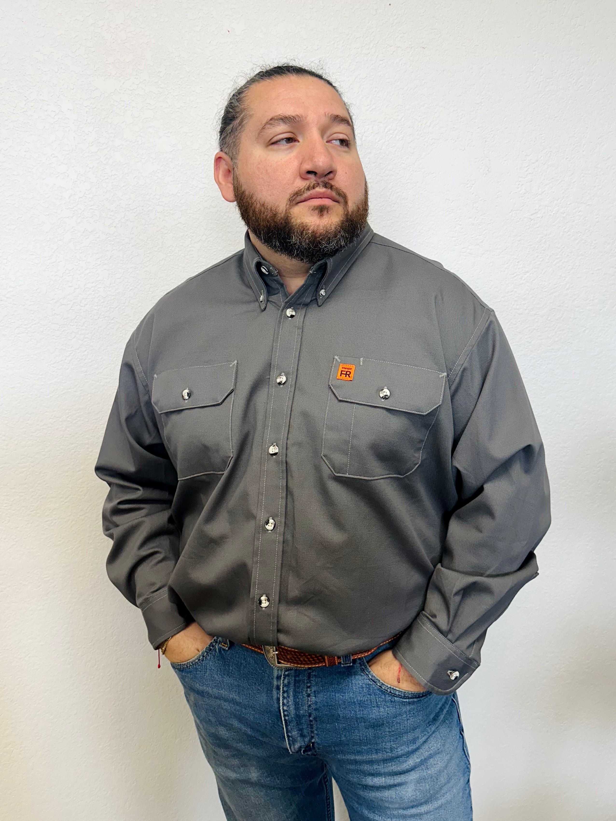 Wrangler Riggs Workwear Grey Flame-Resistant Work Shirt