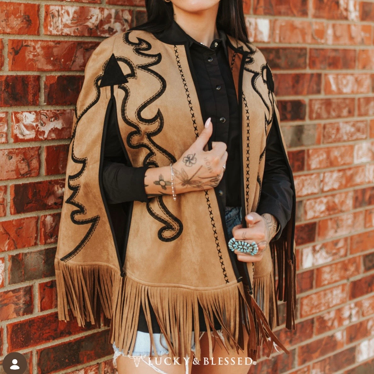 Lucky & Blessed Brown Western Poncho