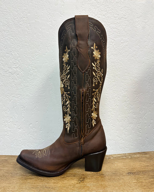 El Malcreado Mocha 'Gerbera' Embroidered Boots