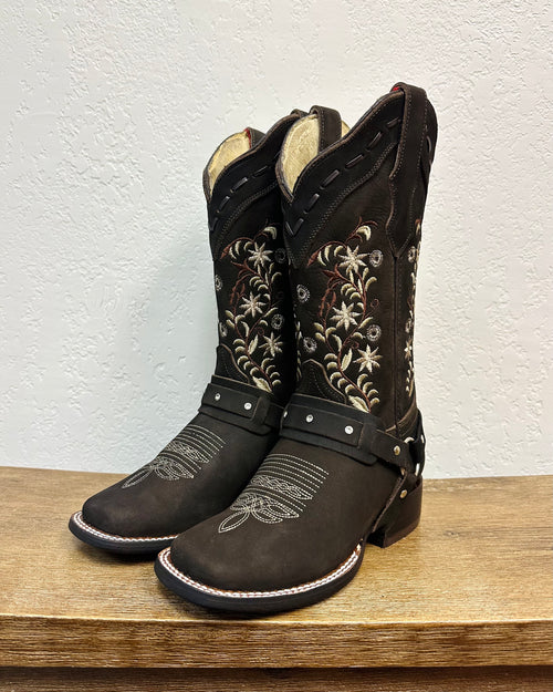 El Malcreado 'Famosa' Cocoa Embroidered Harness Boots