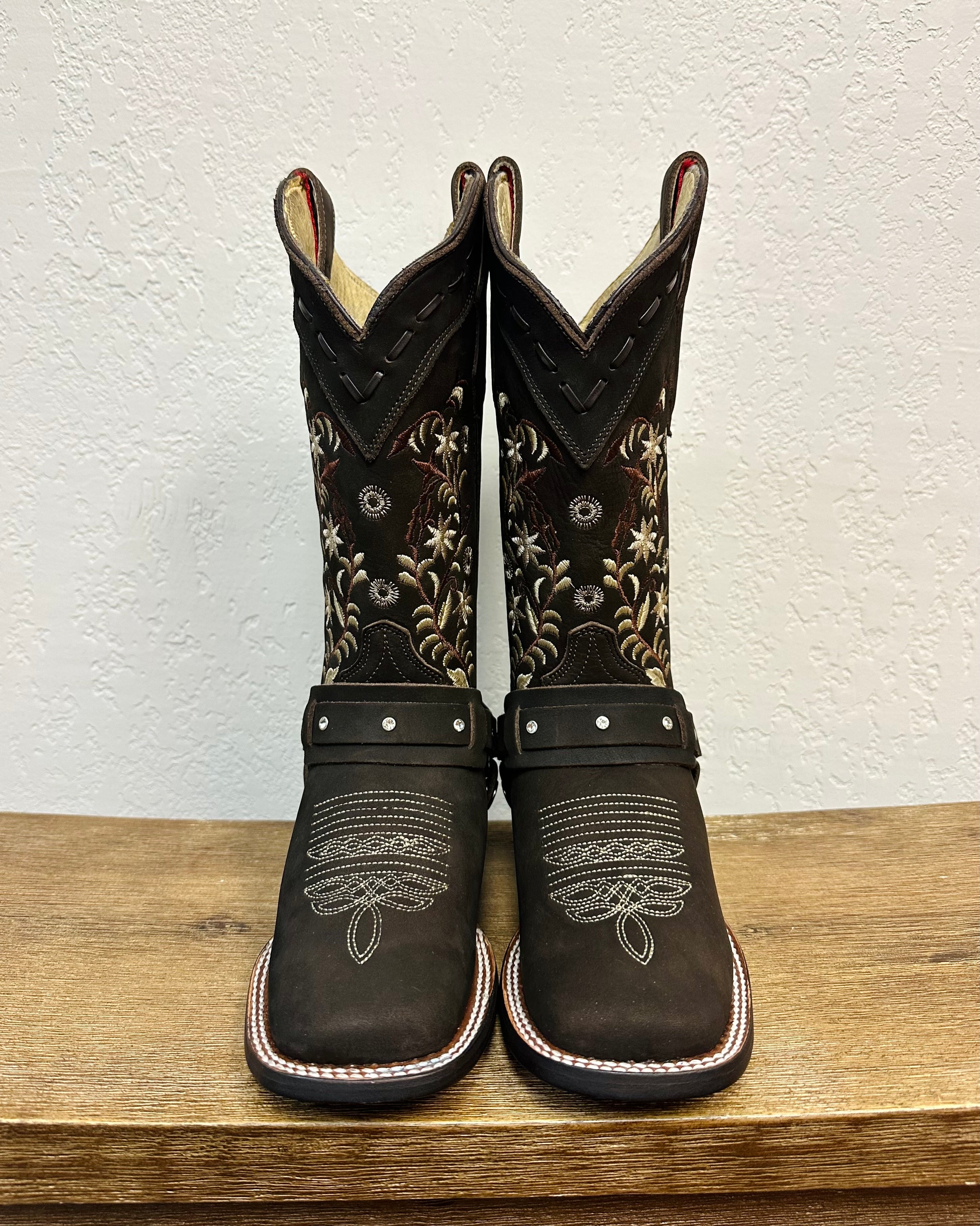 El Malcreado Cocoa Embroidered Harness Boots