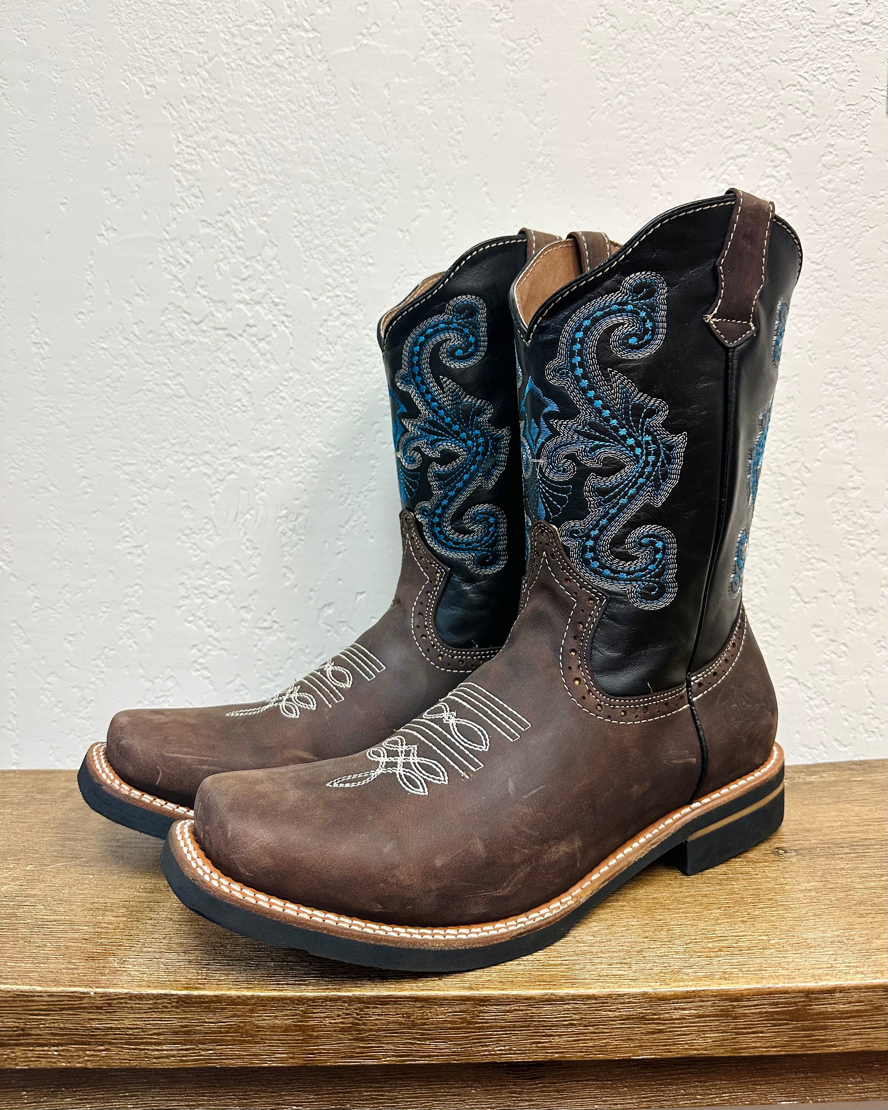 TJayz Mocha Leather Embroidered Boots