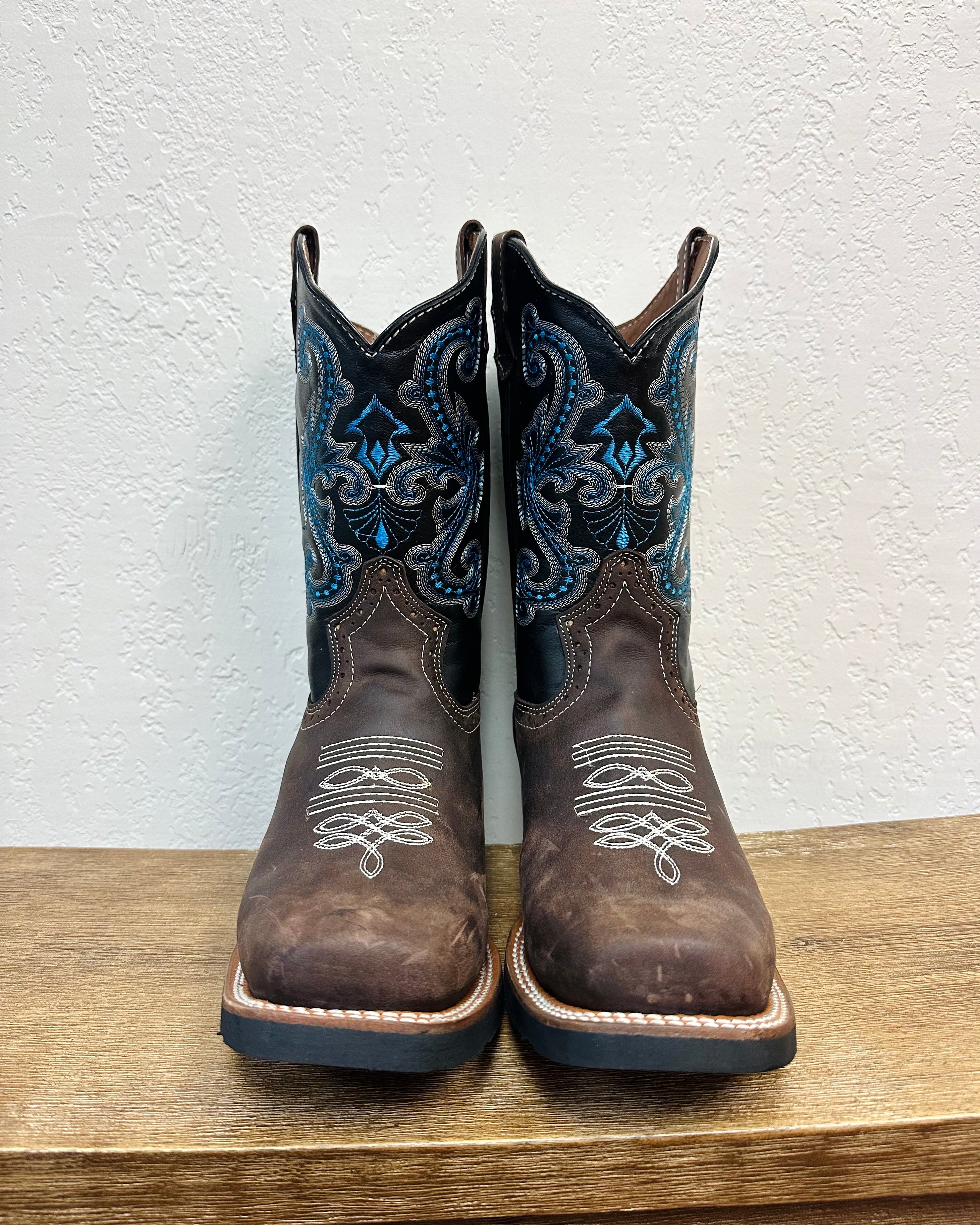 TJayz Mocha Leather Embroidered Boots