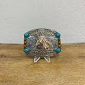 Tooled Mixed Metal Horse Mexican Belt Buckle