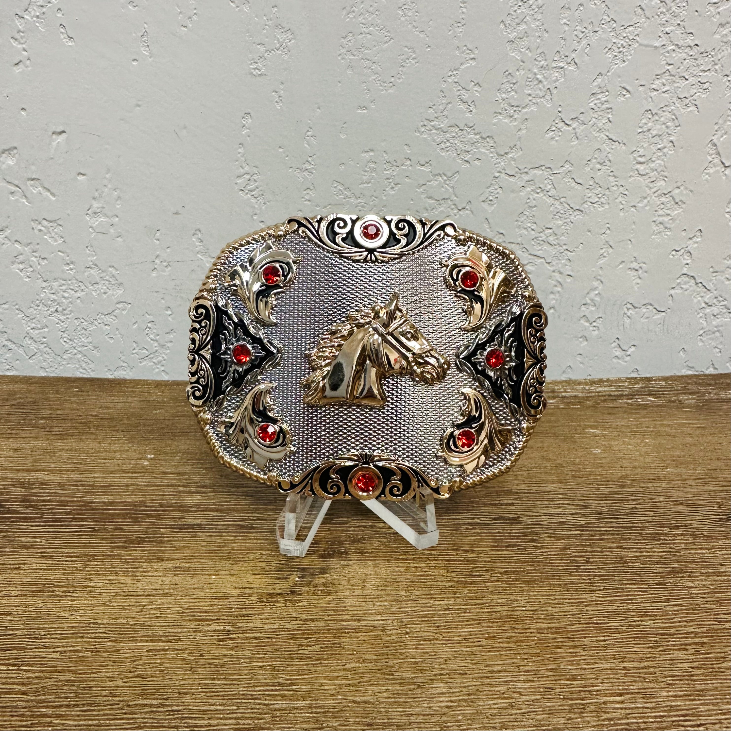 Filigree Embellished Horse Mexican Belt Buckle