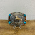 Tooled Wild Horse Mexican Belt Buckle