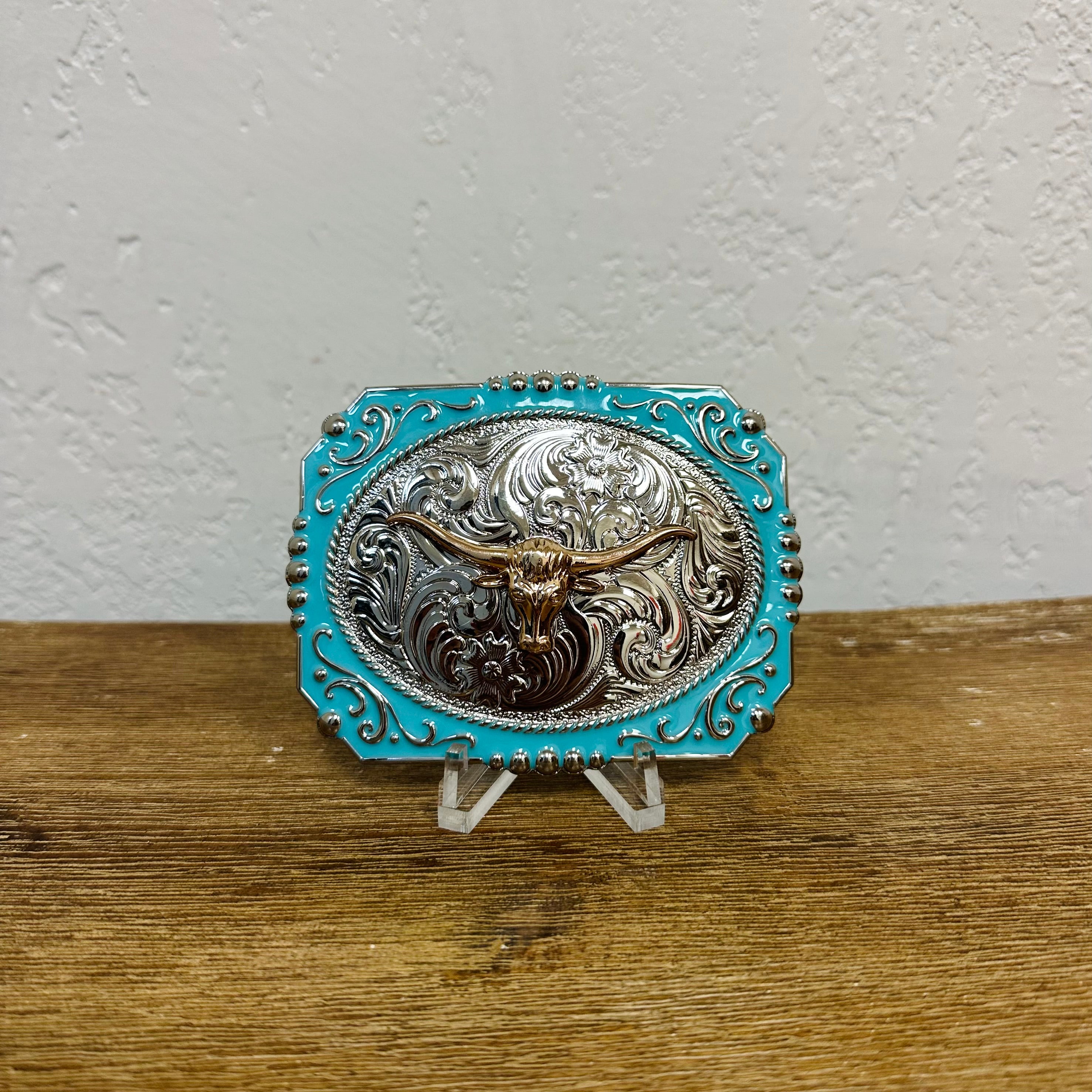 Turquoise Longhorn Mexican Belt Buckle