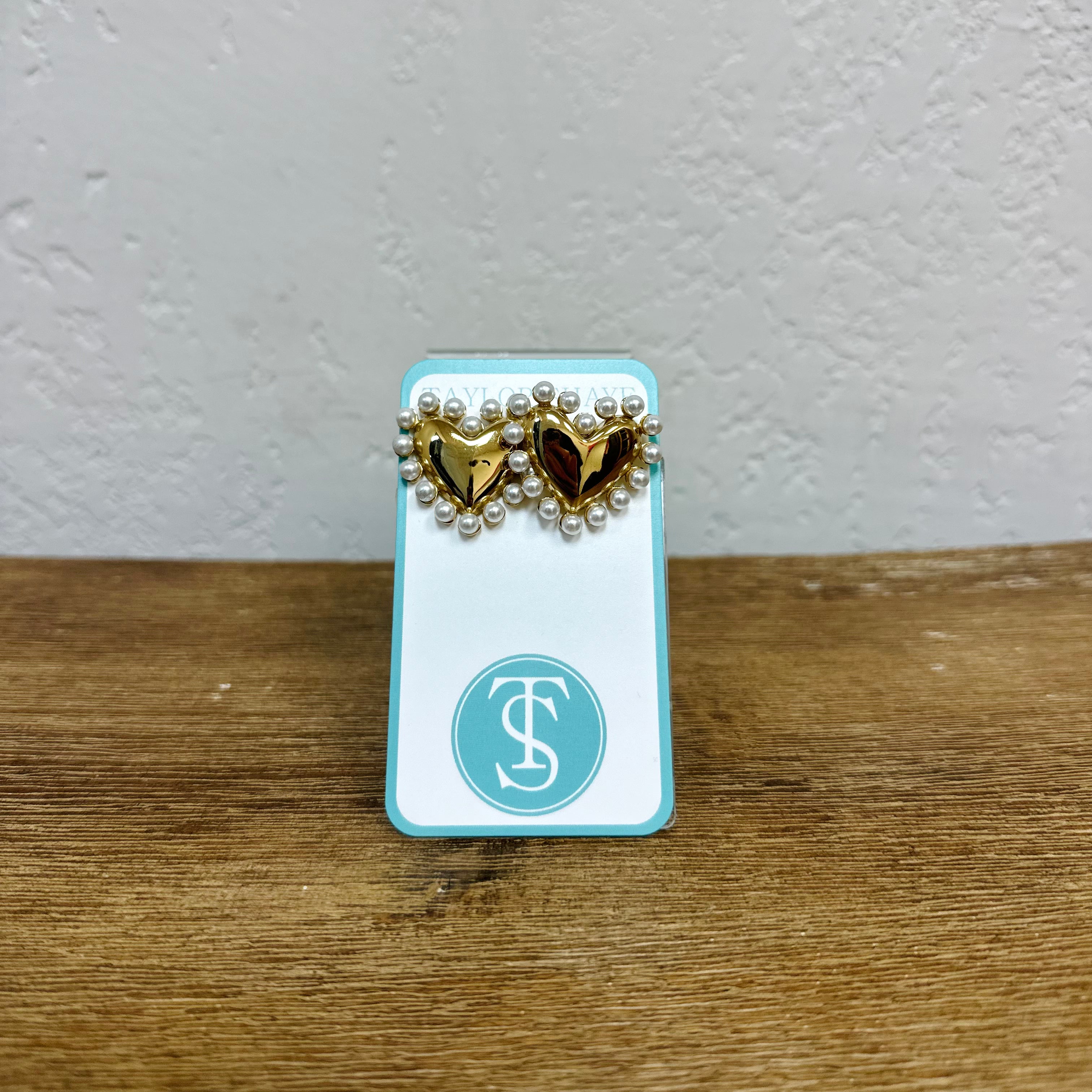 Taylor Shaye Gold Beaded Heart Earrings