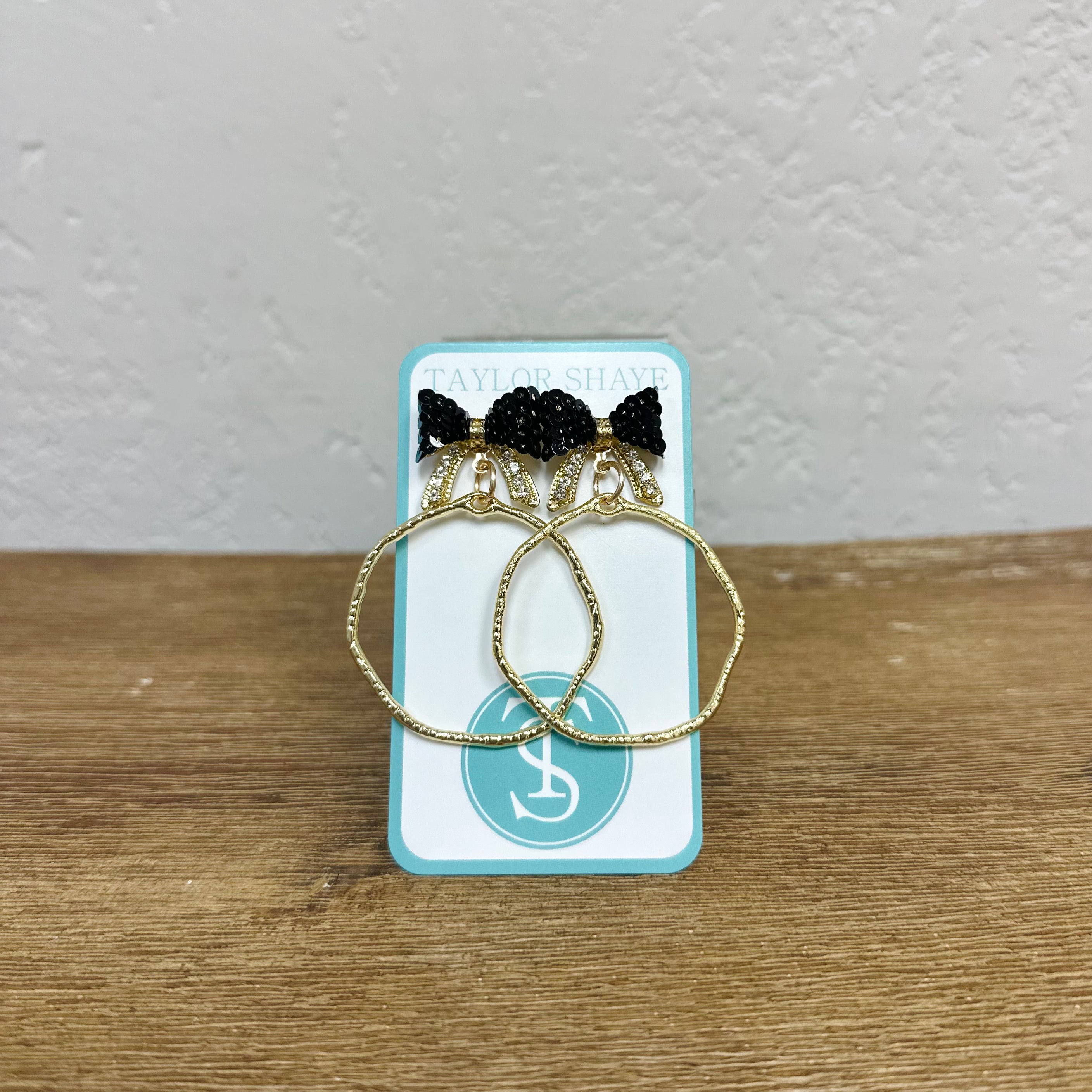 Taylor Shaye Black Bow Hoop Earrings